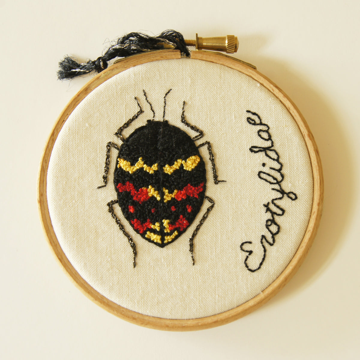 Pleasing Fungus Beetle Embroidered Hoop Art