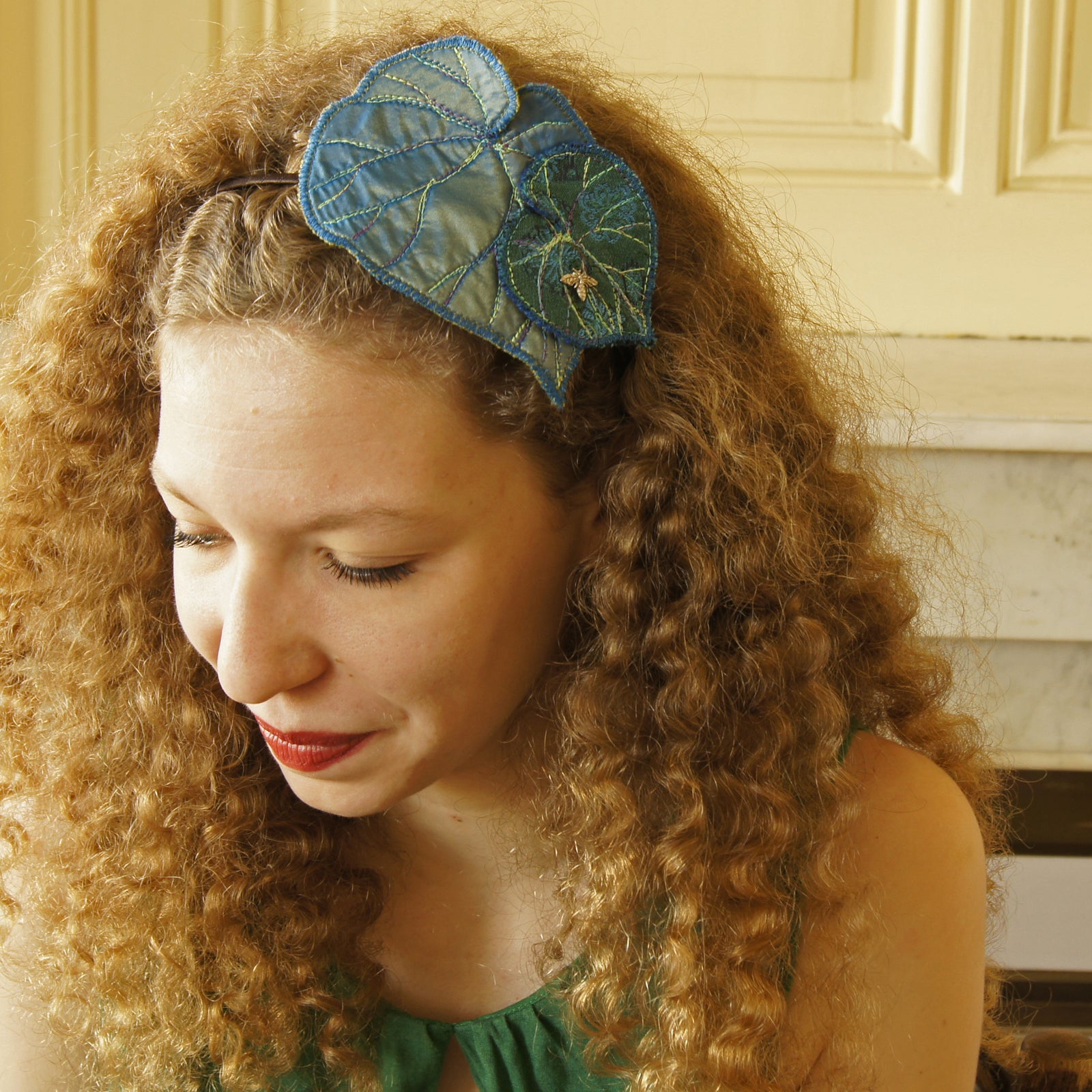 Textile Art headband fascinator Blue Begonia