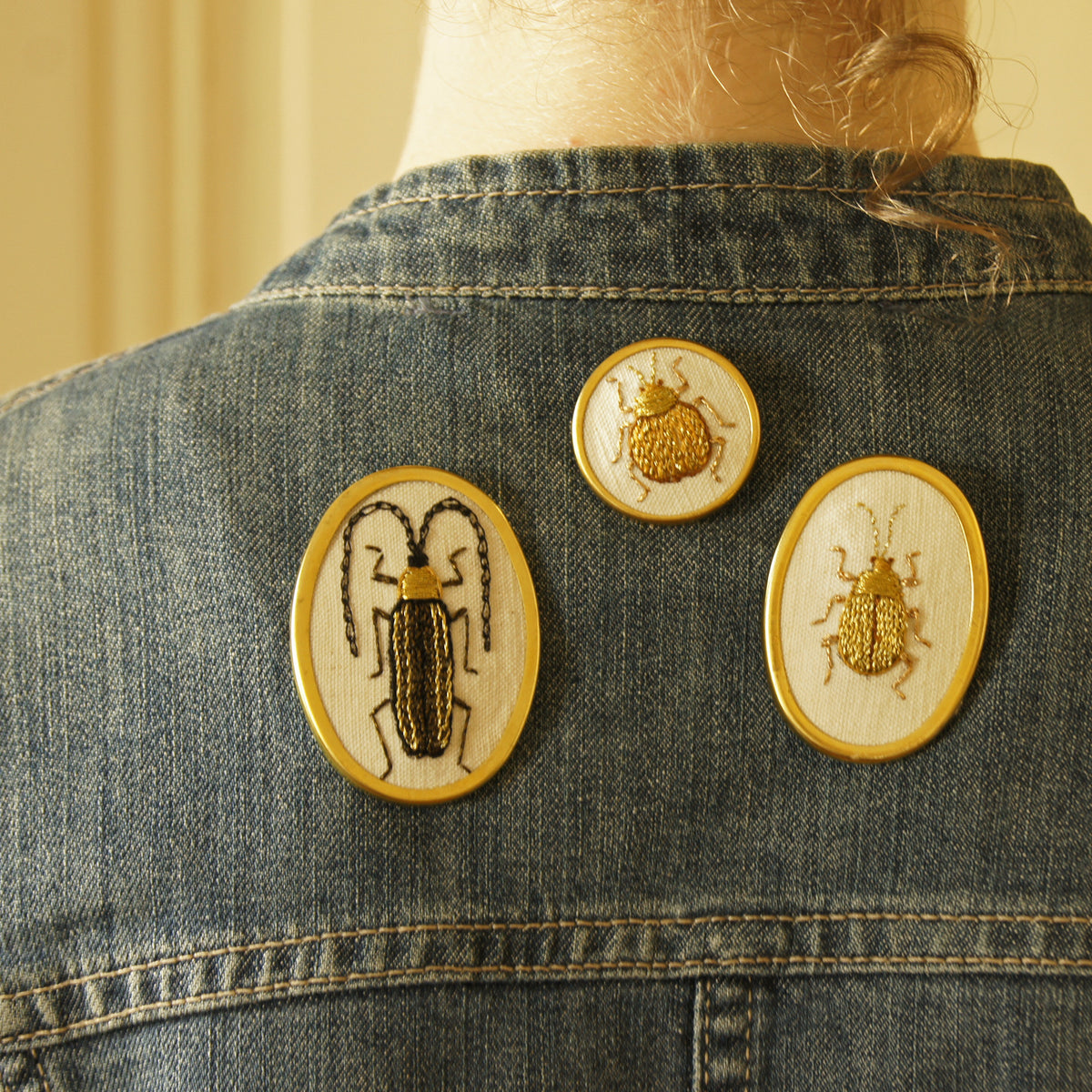 Golden Scarab hand embroidered brooch entomology jewelry