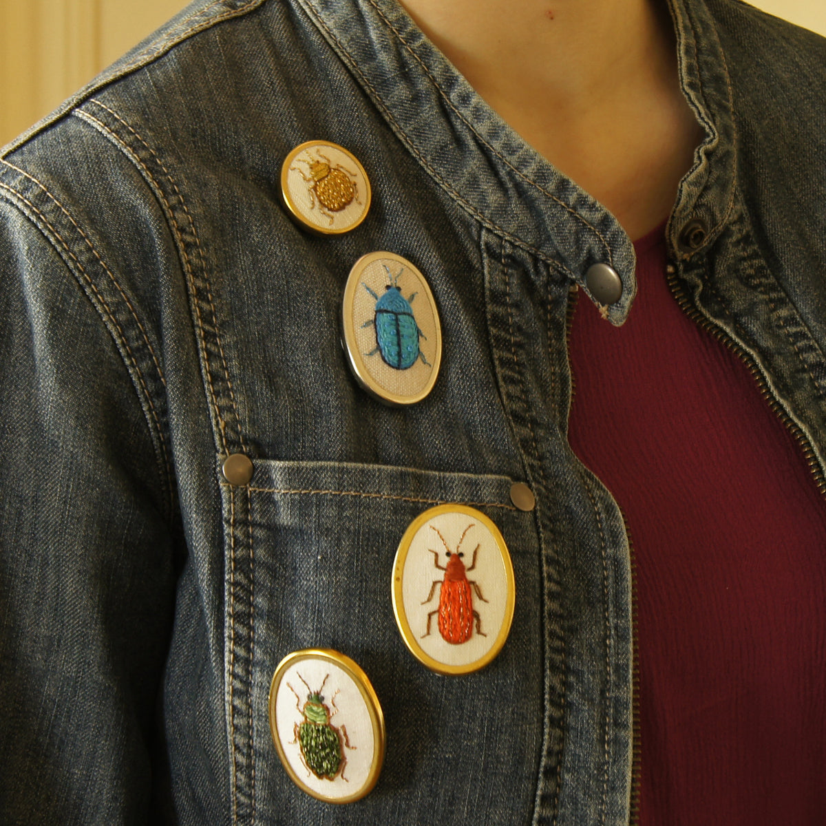 Net Winged Beetle Brooch Hand Embroidery Entomology Jewelry