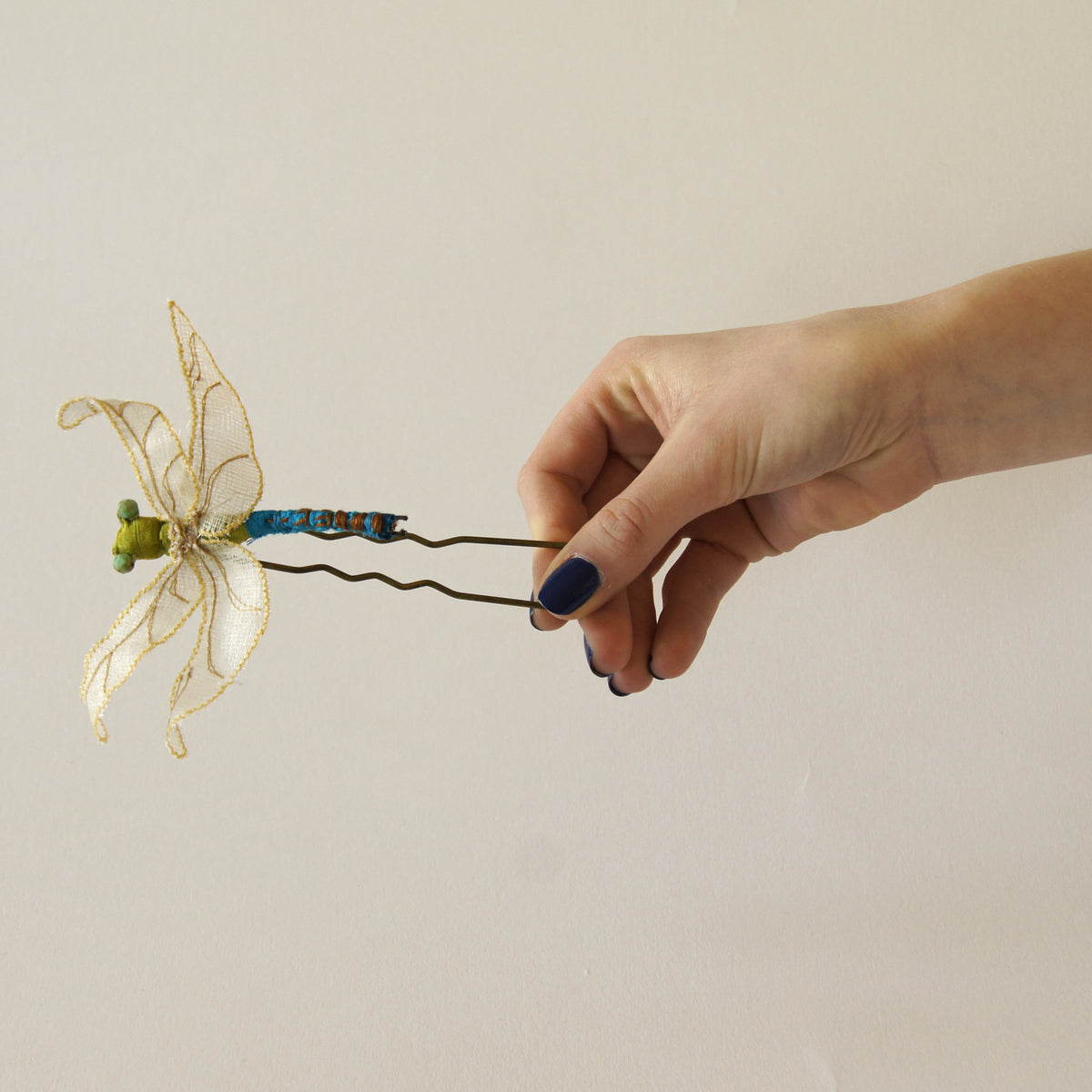 Green Darner Dragonfly Fiber Art brooch or hair fork