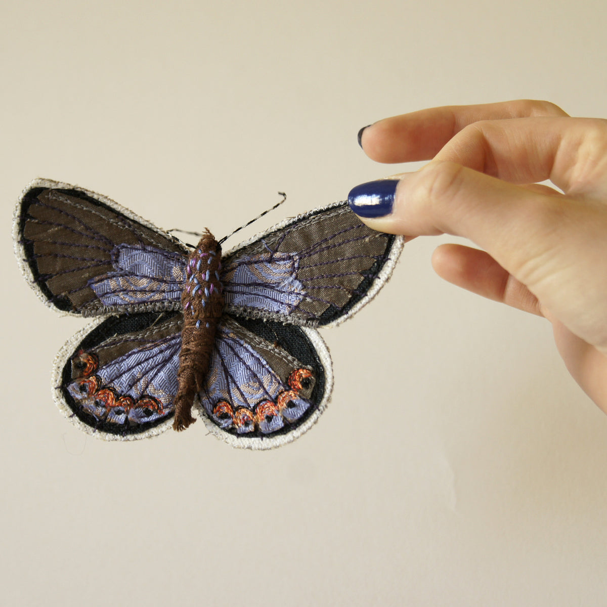 Karner Blue Fiber Art Brooch