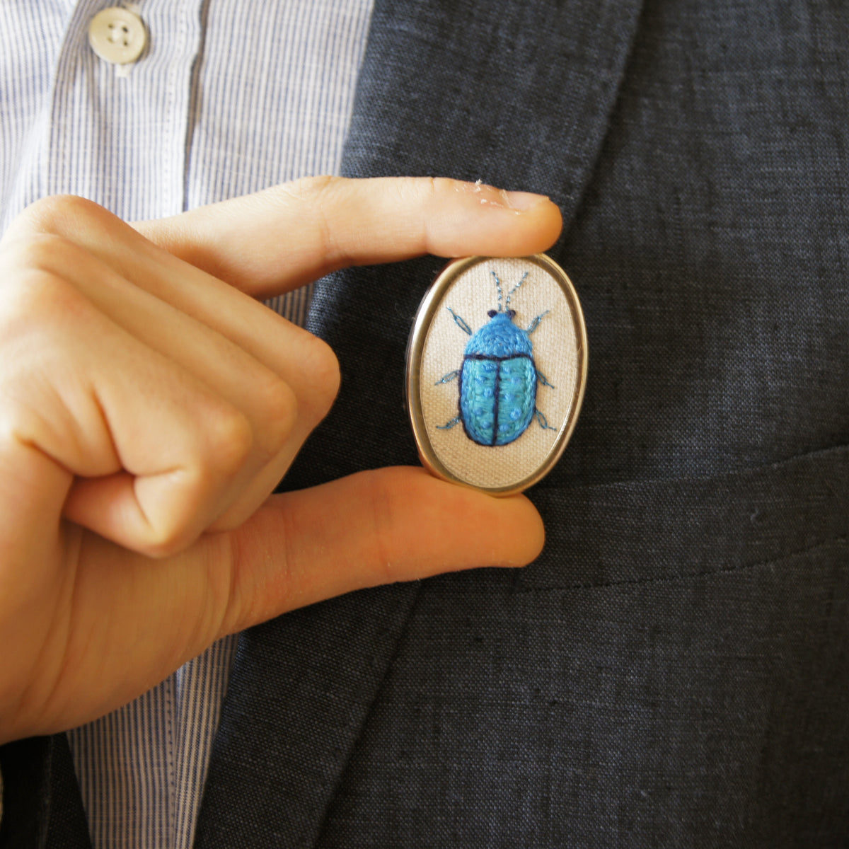 Tortoise Beetle brooch hand embroidered entomology jewelry