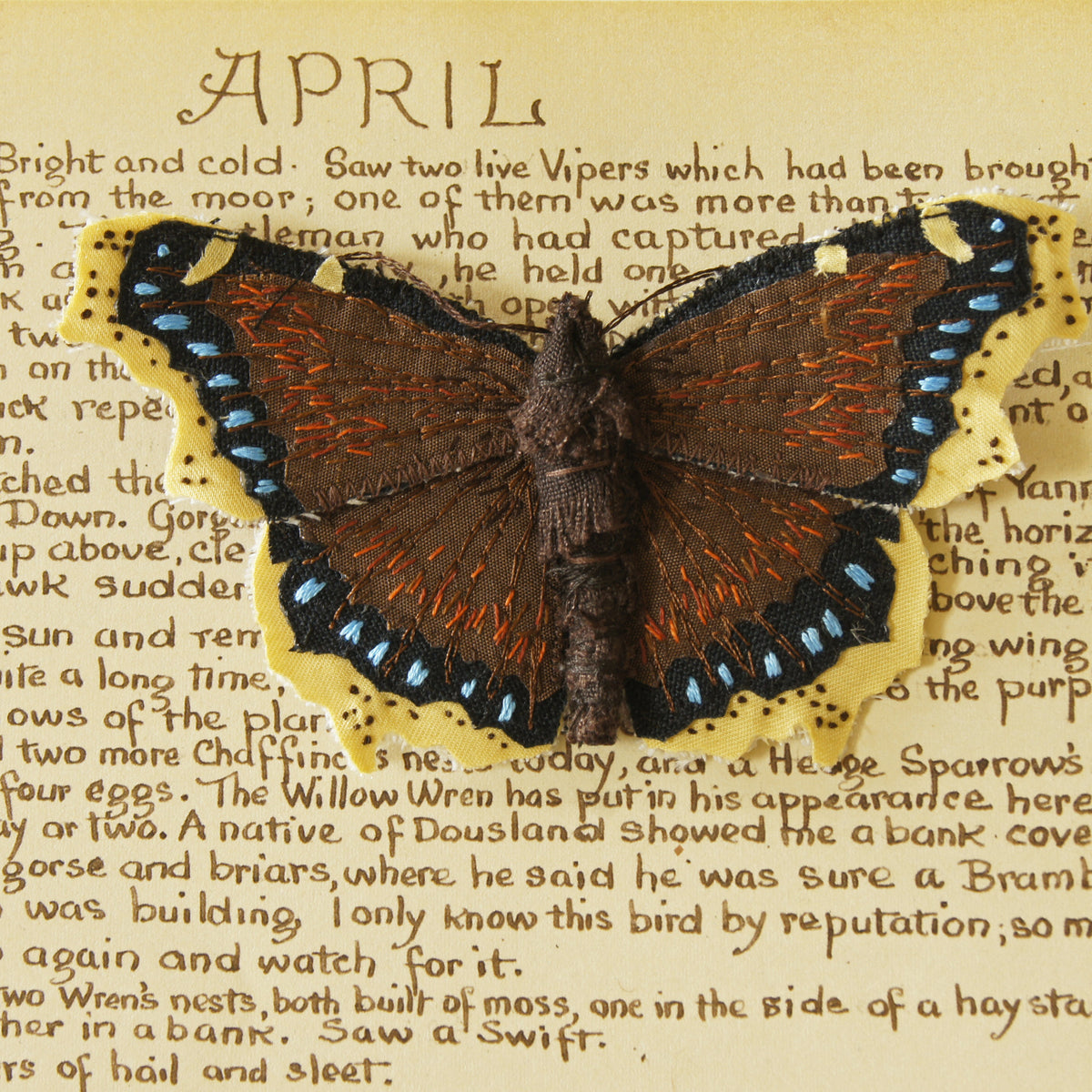 Fiber Art Insect Brooch Mourning Cloak Butterfly Entomology Jewelry