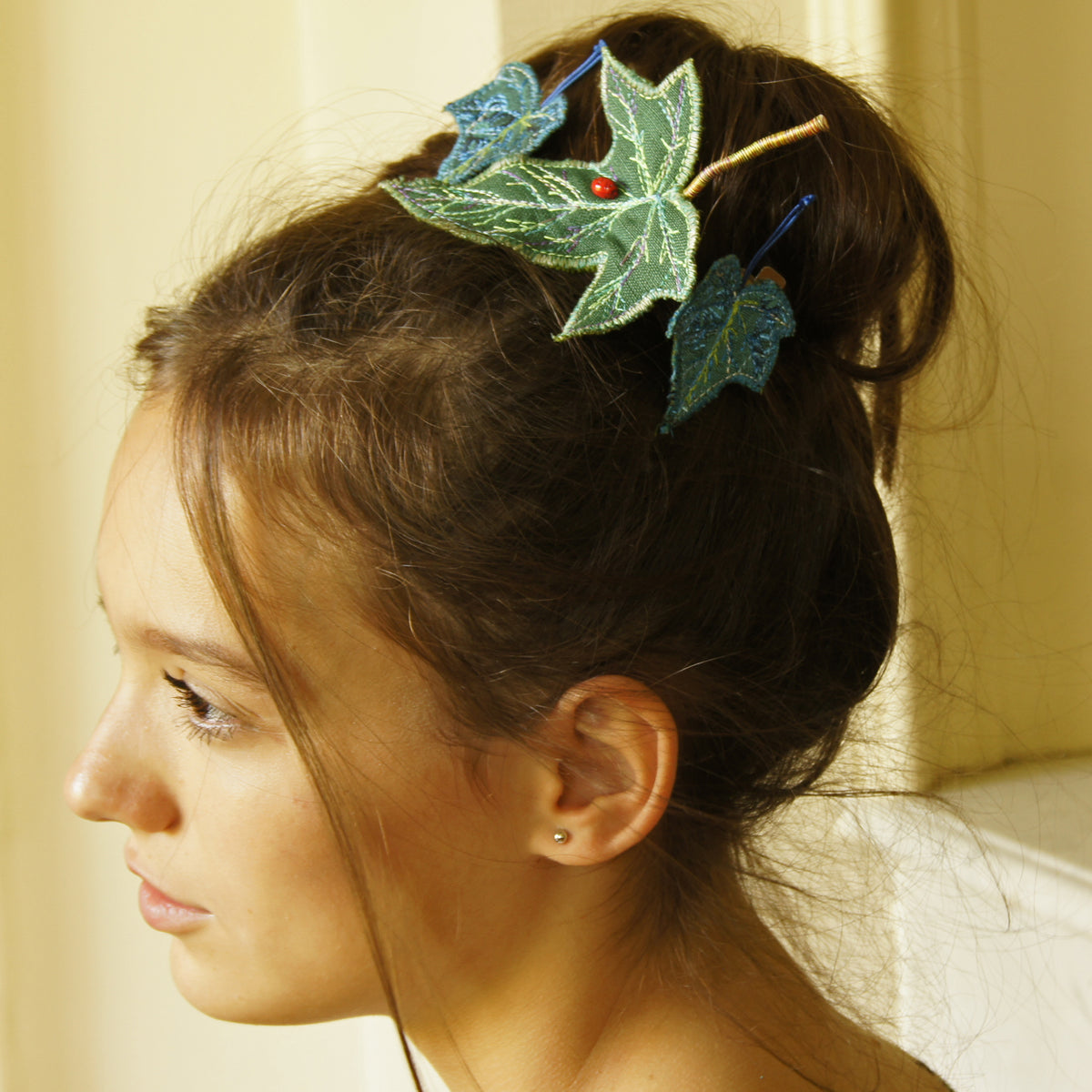Green and Blue Ivy Leaf Hair Clips