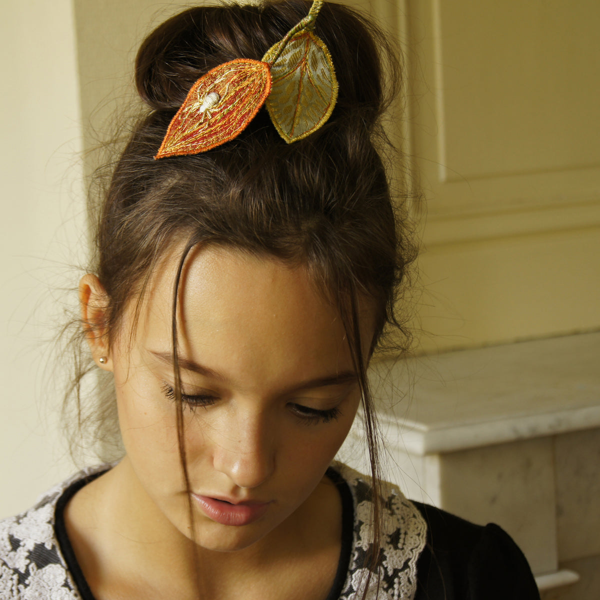 Lucky White Spider Leaves Hair Clips