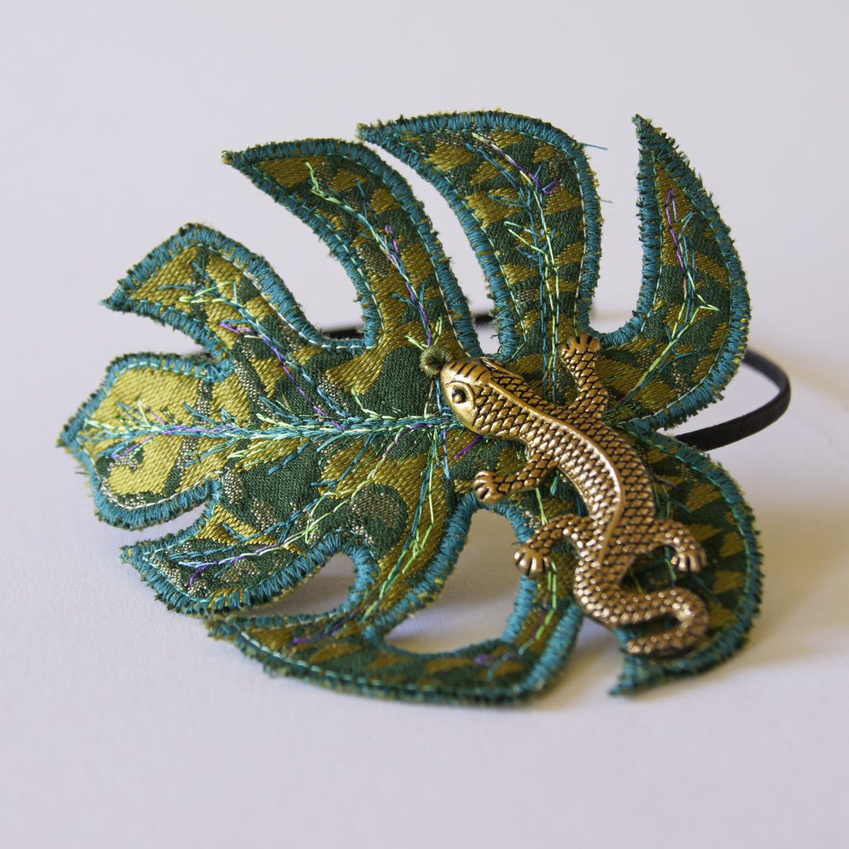 Textile Monstera Leaf Headband Green