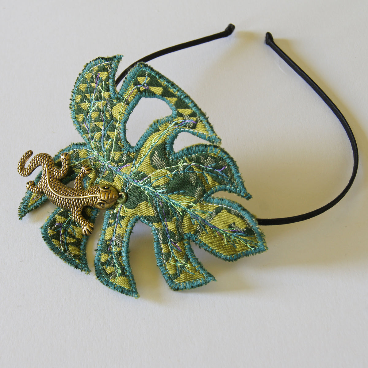 Textile Monstera Leaf Headband Green