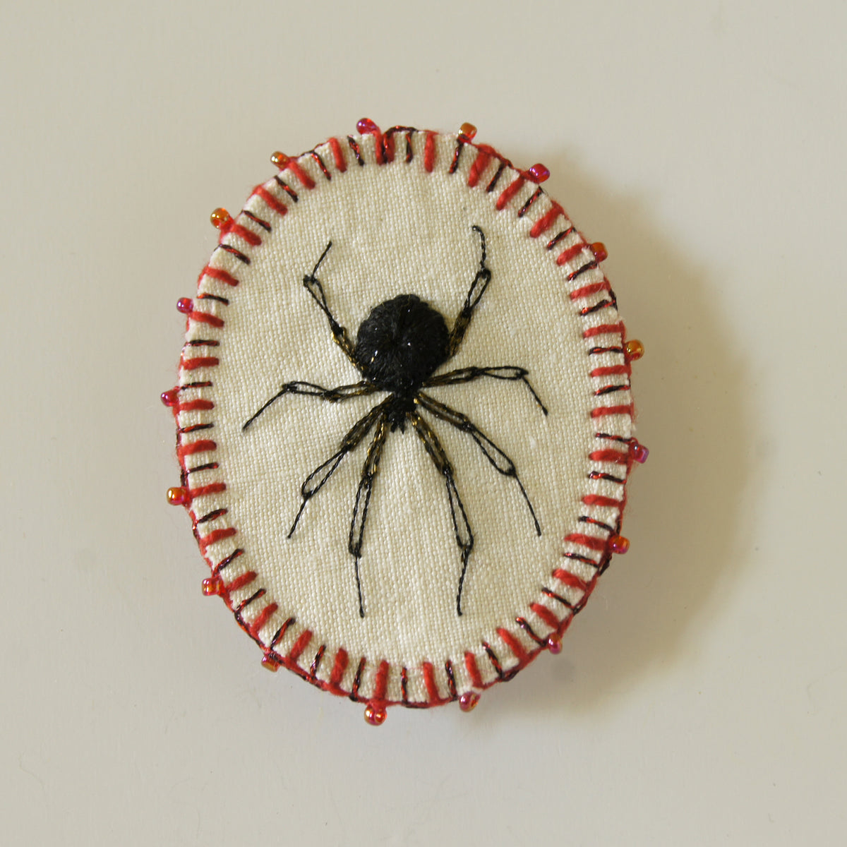 Embroidered Black Widow Spider Brooch Pin Arachnid Jewelry