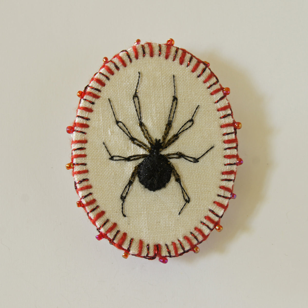 Embroidered Black Widow Spider Brooch Pin Arachnid Jewelry