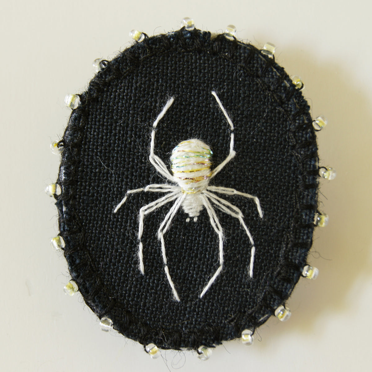 Embroidered Lucky White Spider Brooch Arachnida Jewelry