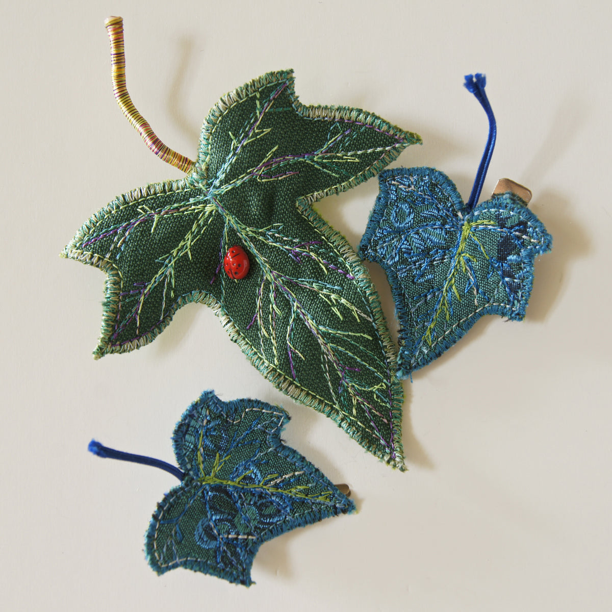 Green and Blue Ivy Leaf Hair Clips