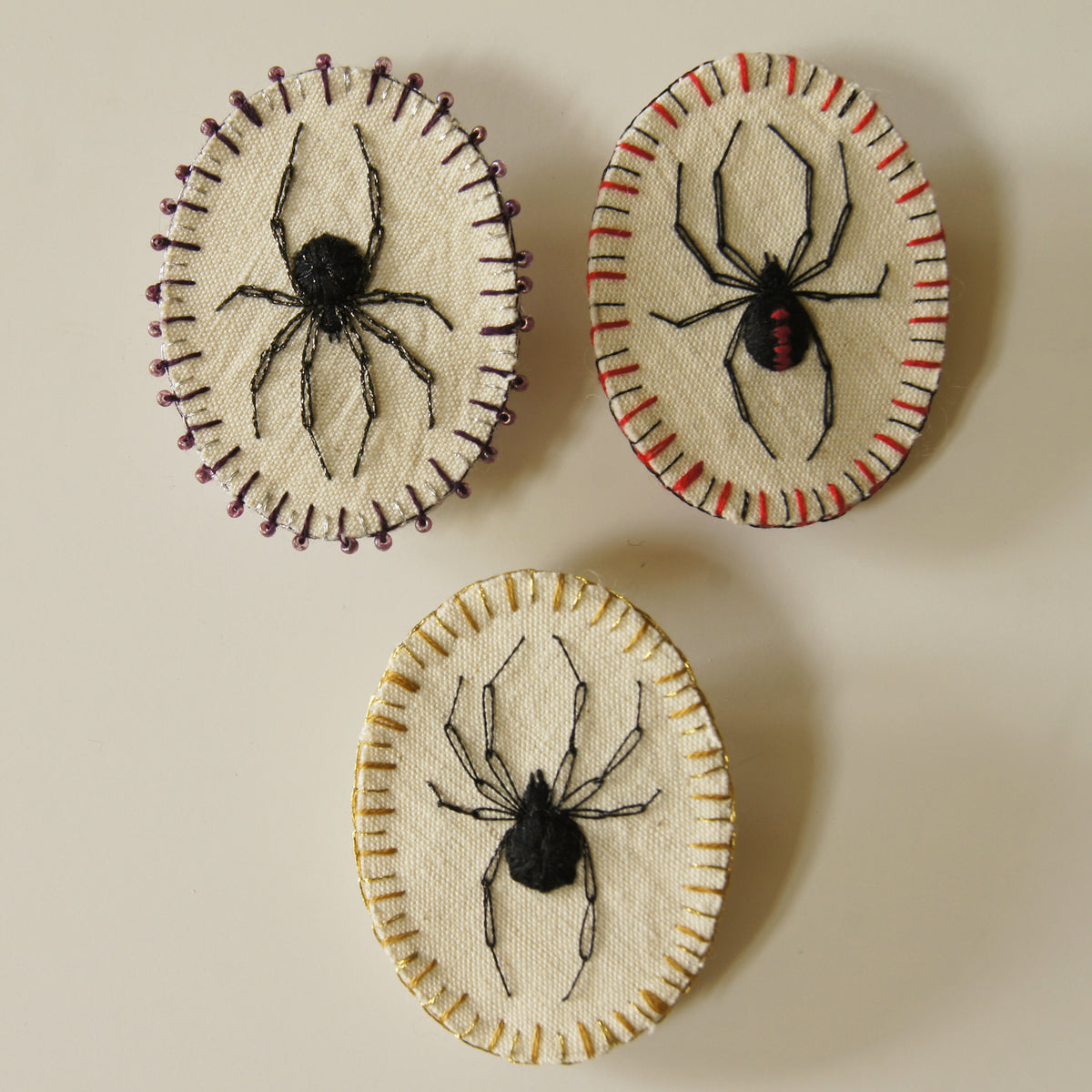 Embroidered Black Widow Spider Brooch Arachnophile Pin