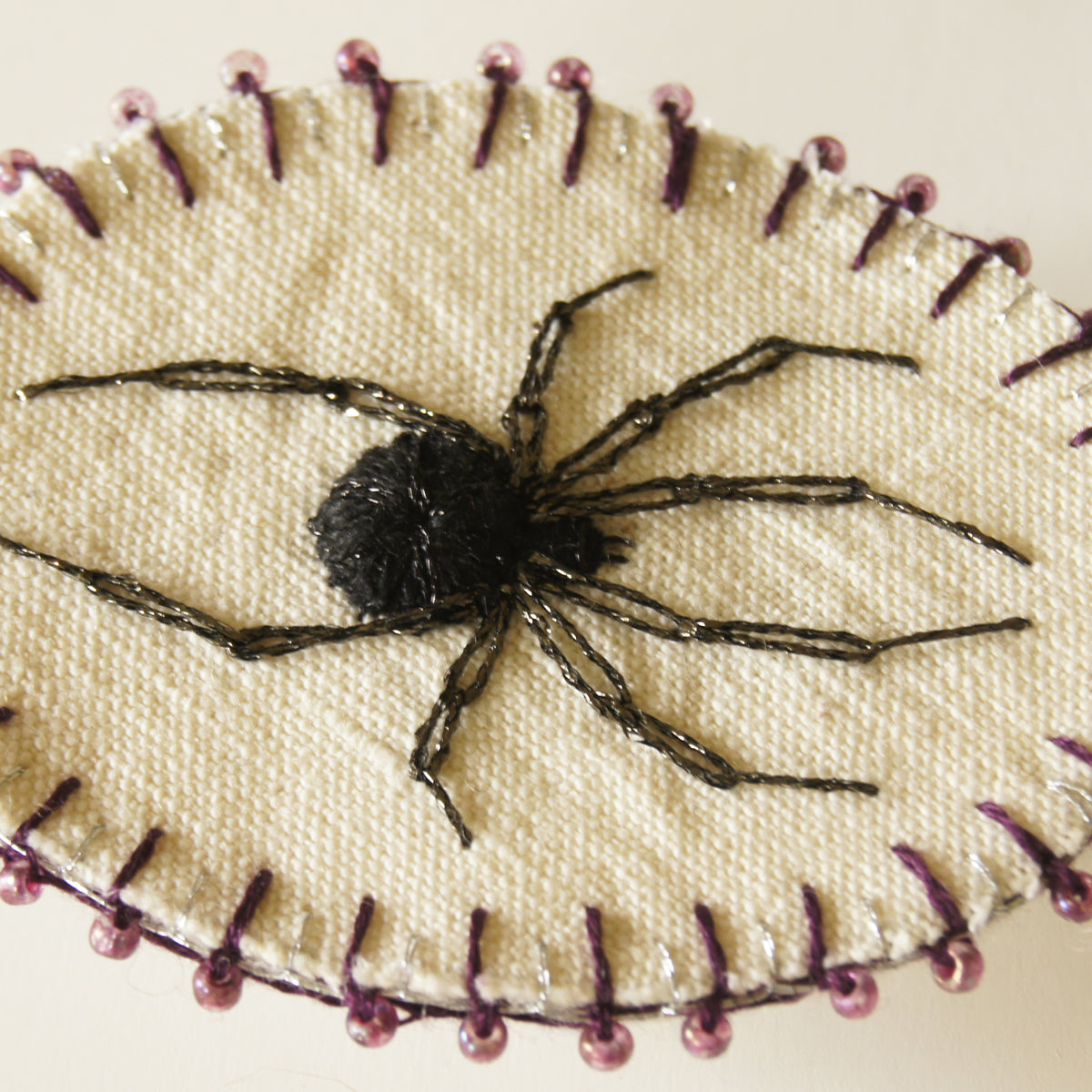 Embroidered Black Widow Spider Brooch Arachnophile Pin