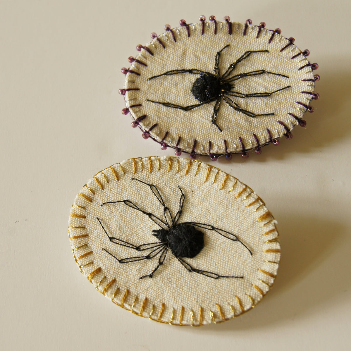 Embroidered Black Widow Spider Brooch Arachnophile Pin