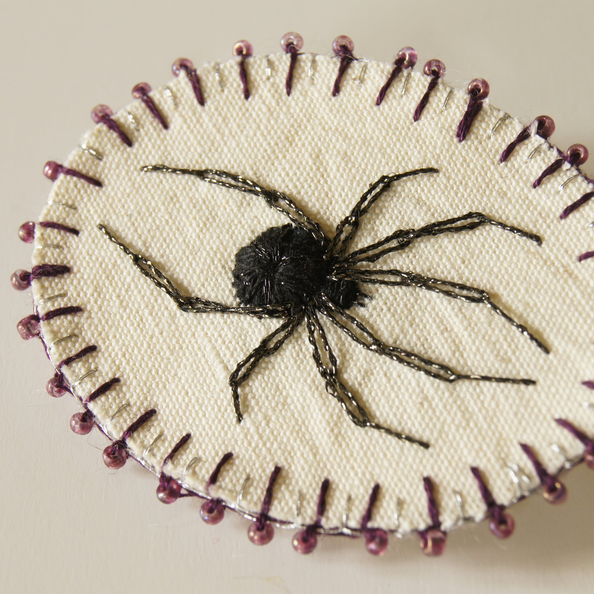 Embroidered Black Widow Spider Brooch Arachnophile Pin