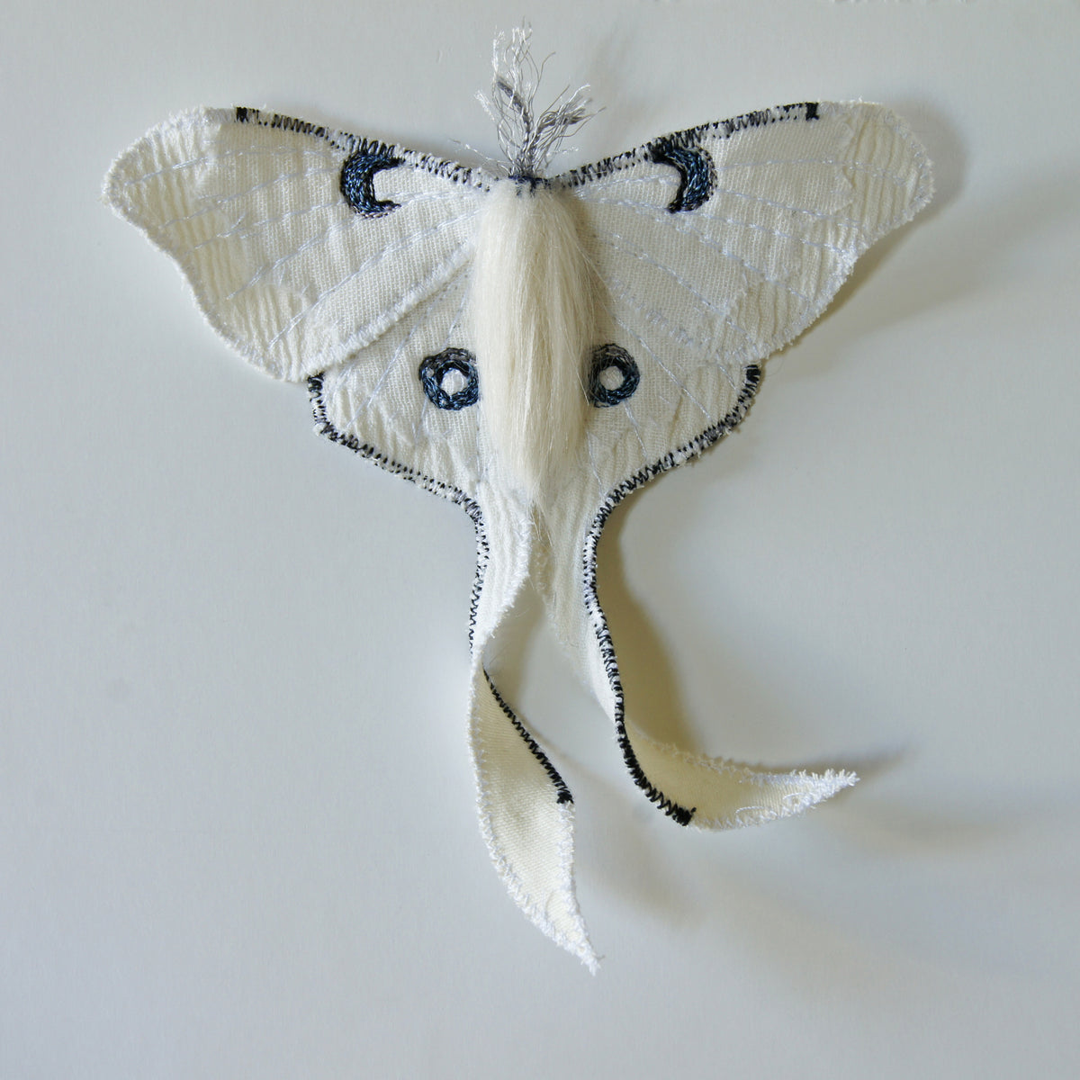 White Luna Moth Brooch Created in Collaboration with Nuit Clothing Atelier