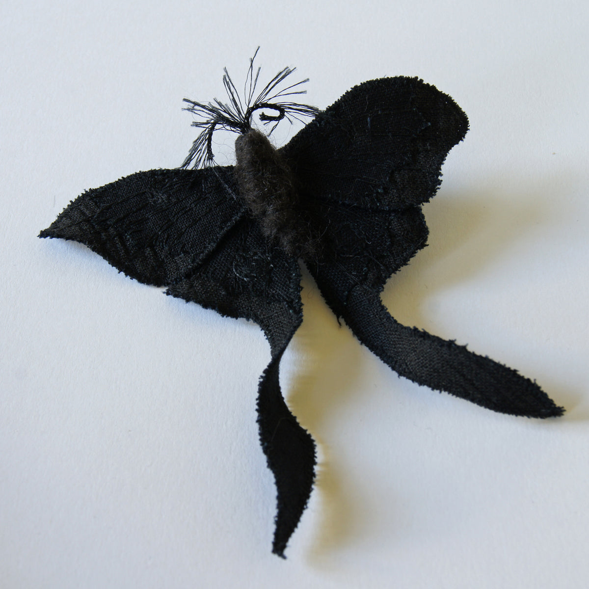 Black &amp; White Luna Moth Fiber Art Brooch Collaboration with Nuit Clothing Atelier