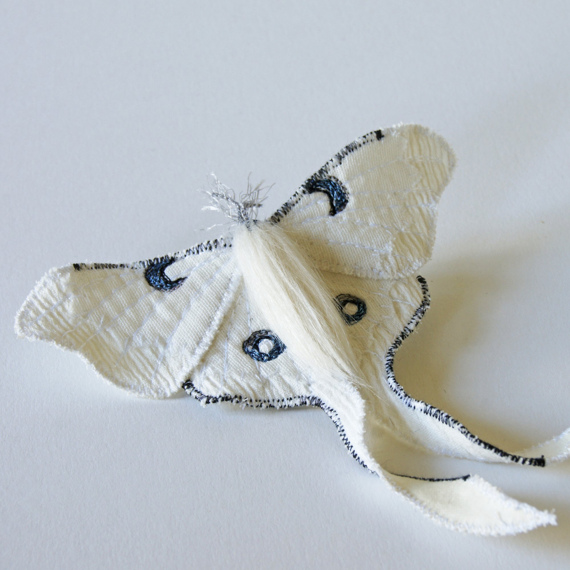 White Luna Moth Brooch Created in Collaboration with Nuit Clothing Atelier