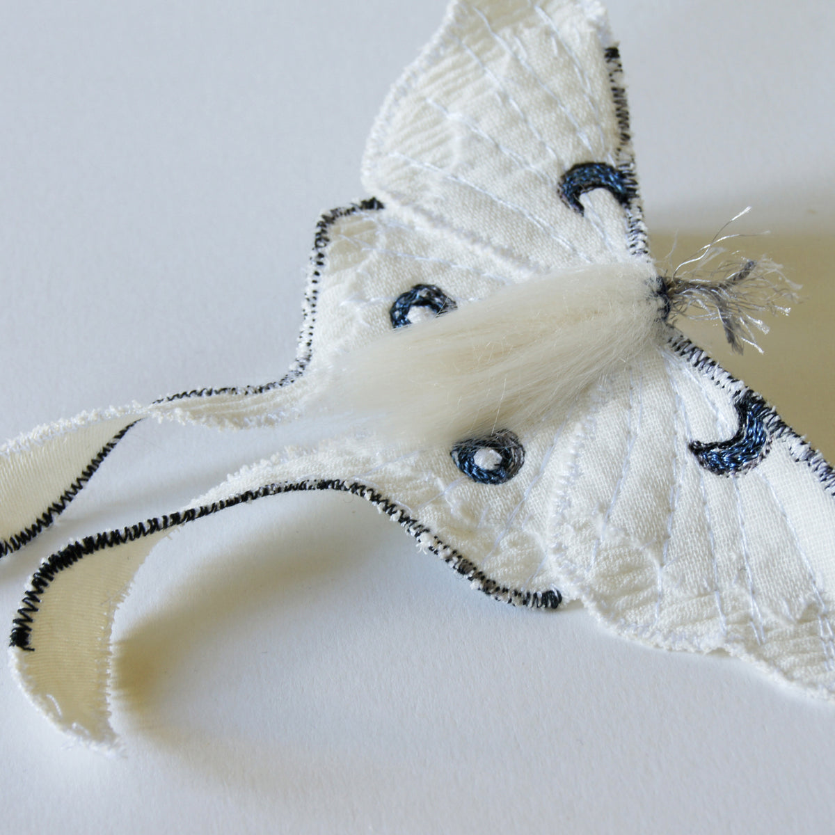 White Luna Moth Brooch Created in Collaboration with Nuit Clothing Atelier