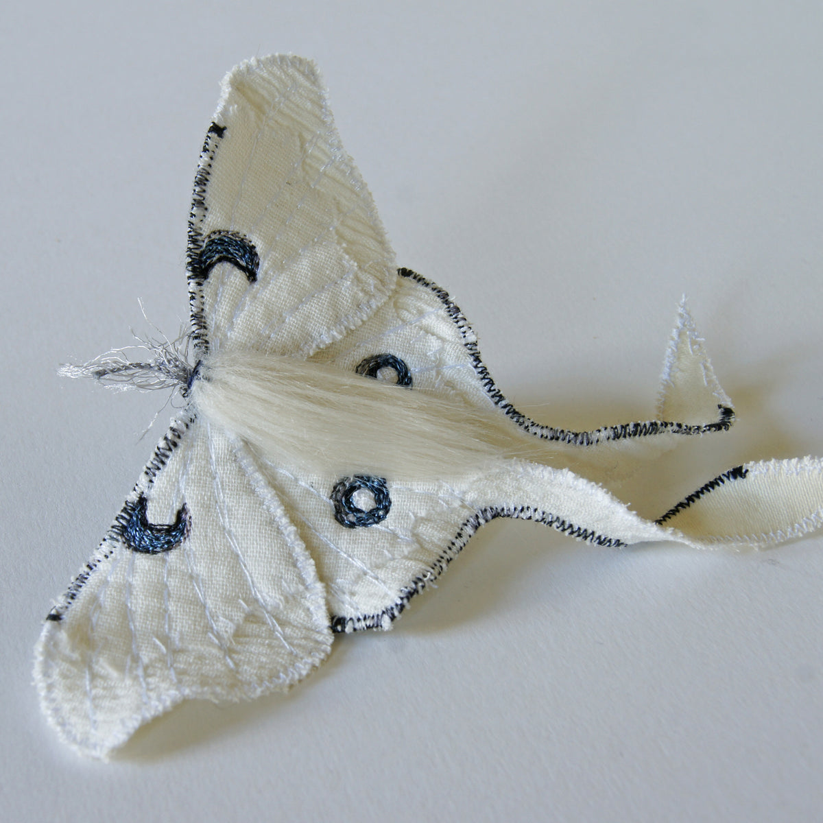 White Luna Moth Brooch Created in Collaboration with Nuit Clothing Atelier