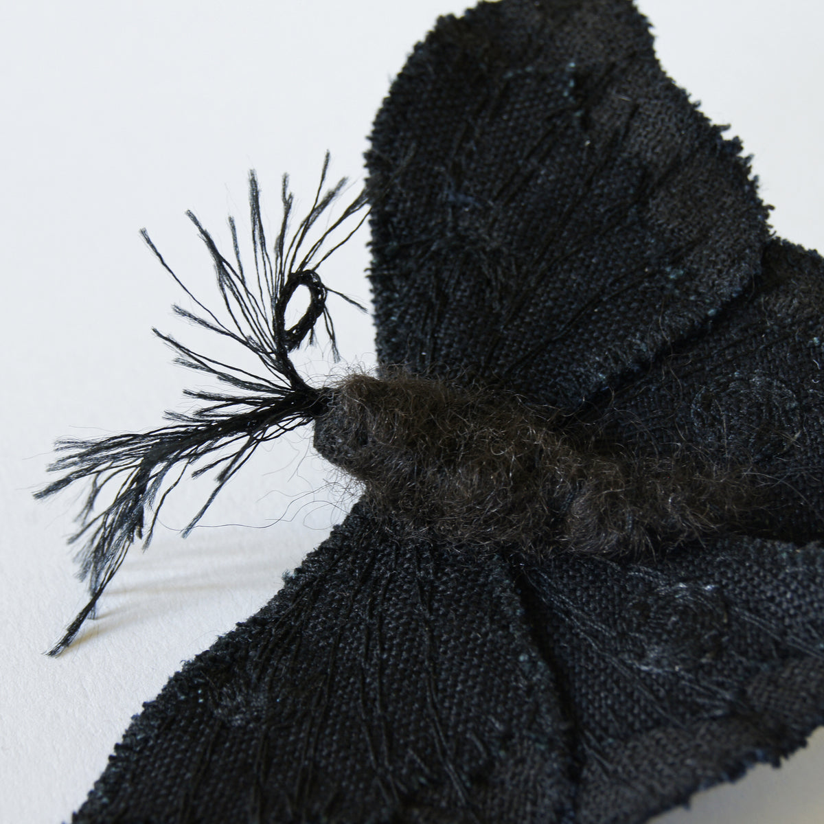 Black &amp; White Luna Moth Fiber Art Brooch Collaboration with Nuit Clothing Atelier