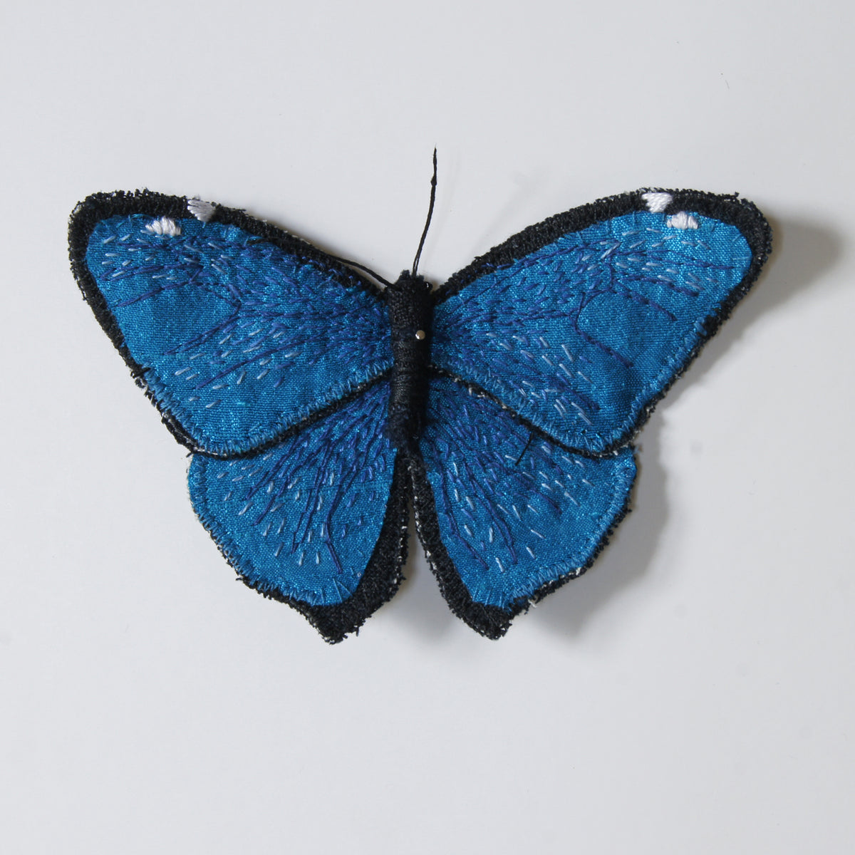 Adonis morpho fiber art brooch