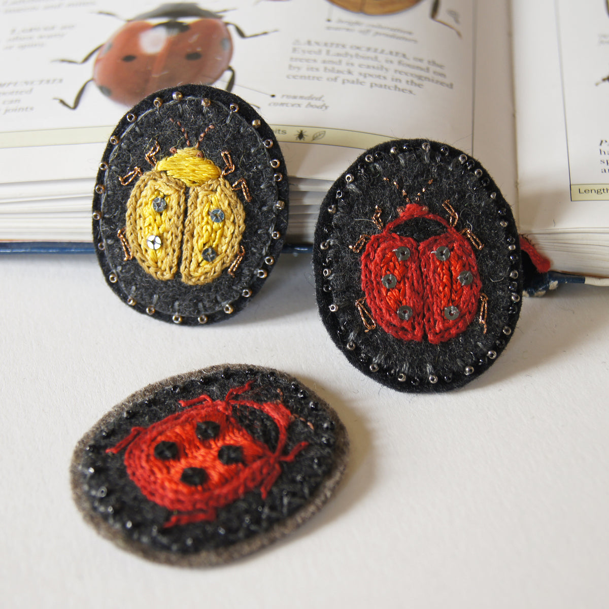 Hand Embroidered Sew On Patch Ladybug Ladybird Red Yellow Coccinellidae