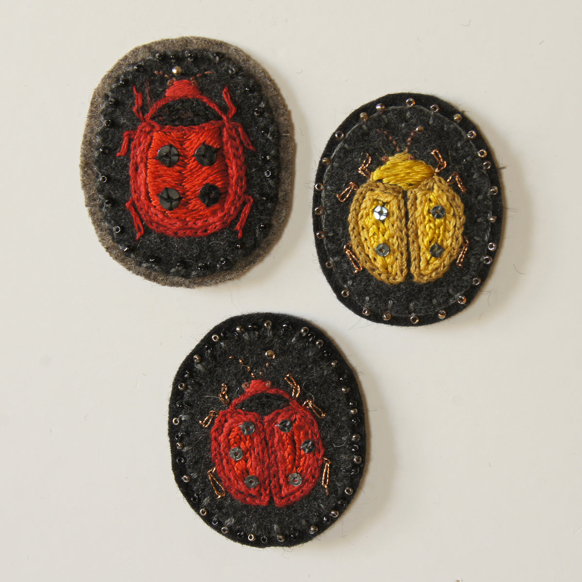 Hand Embroidered Sew On Patch Ladybug Ladybird Red Yellow Coccinellidae