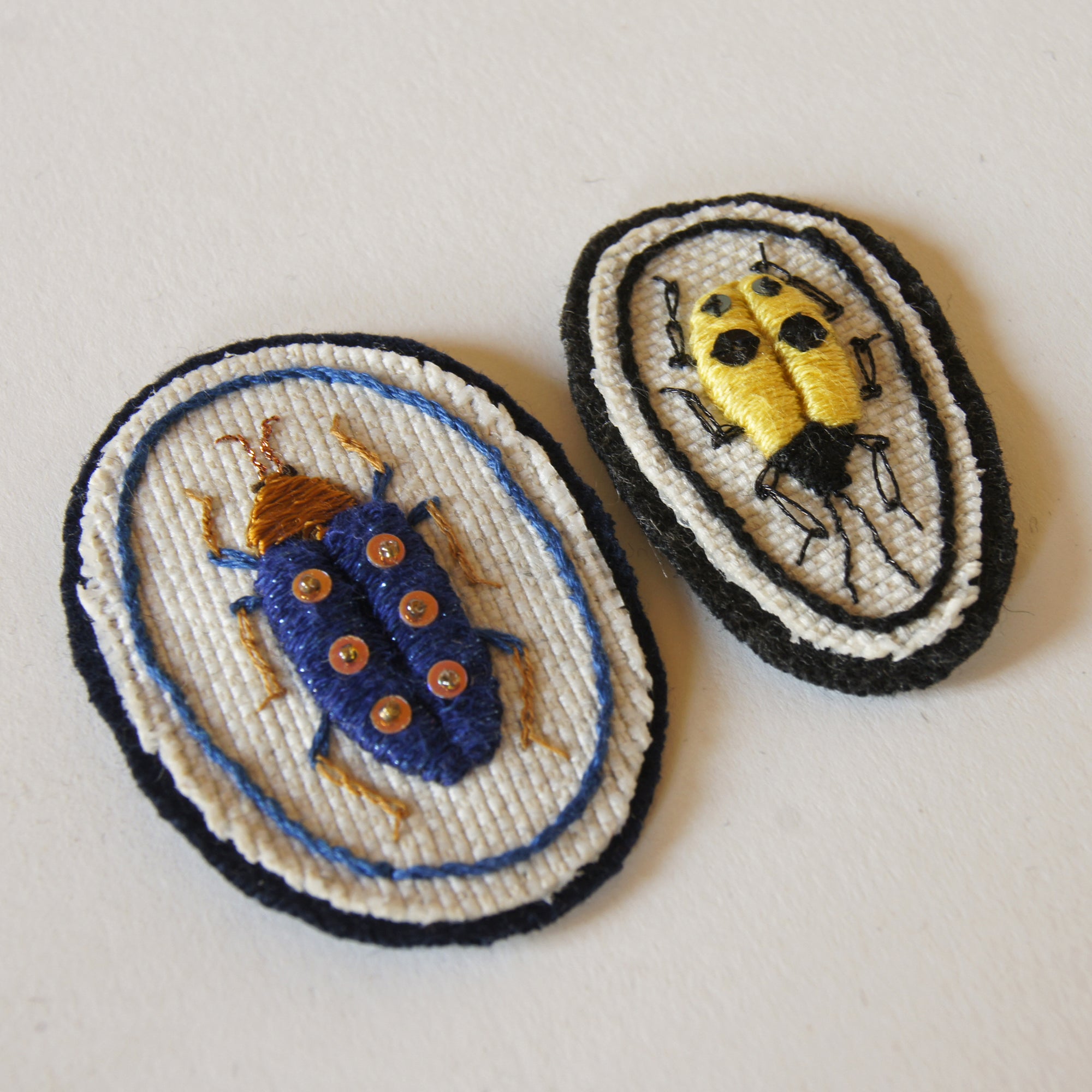 Hand Embroidered Sew On Patches Set of Two Jewel Beetles Buprestidae