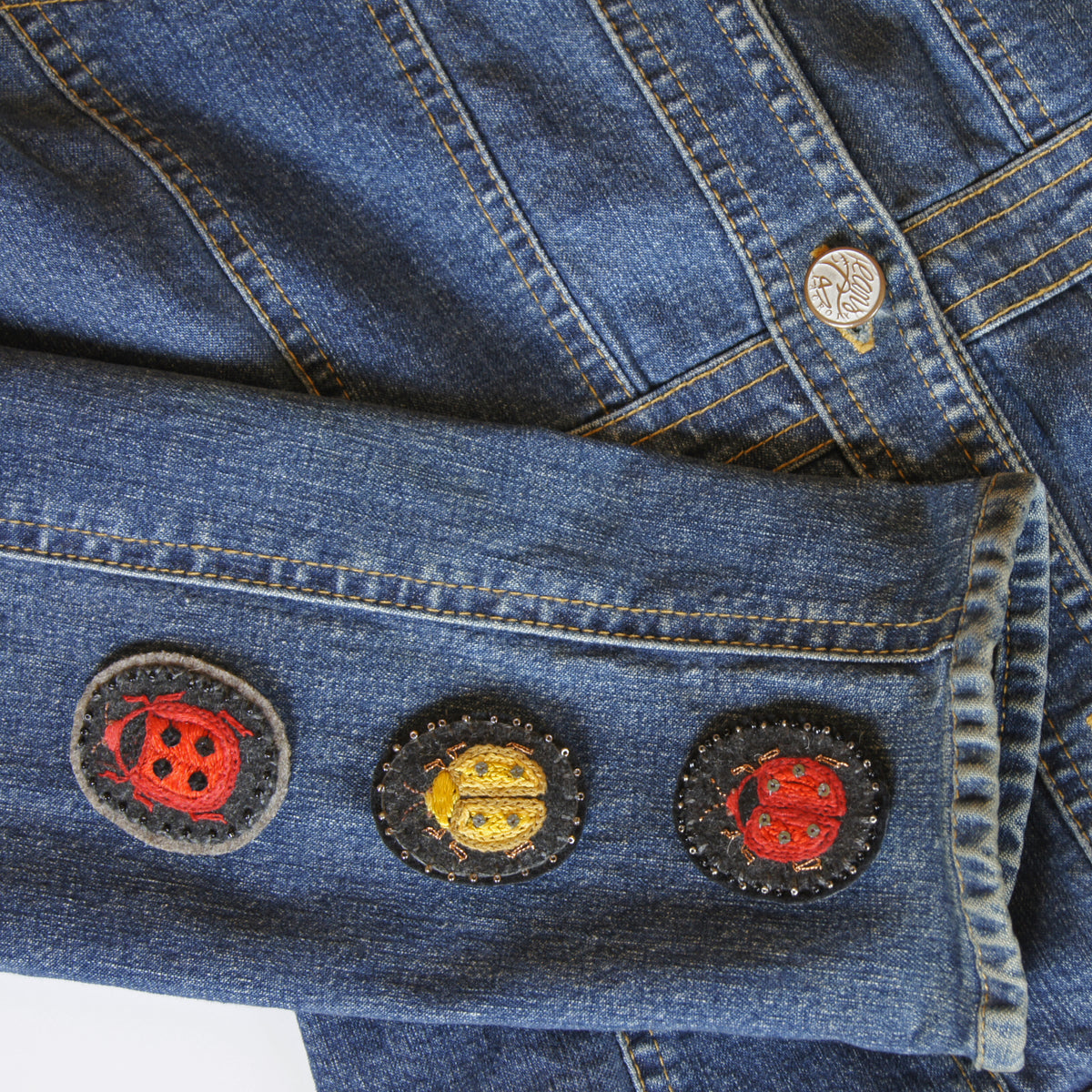 Hand Embroidered Sew On Patch Ladybug Ladybird Red Yellow Coccinellidae