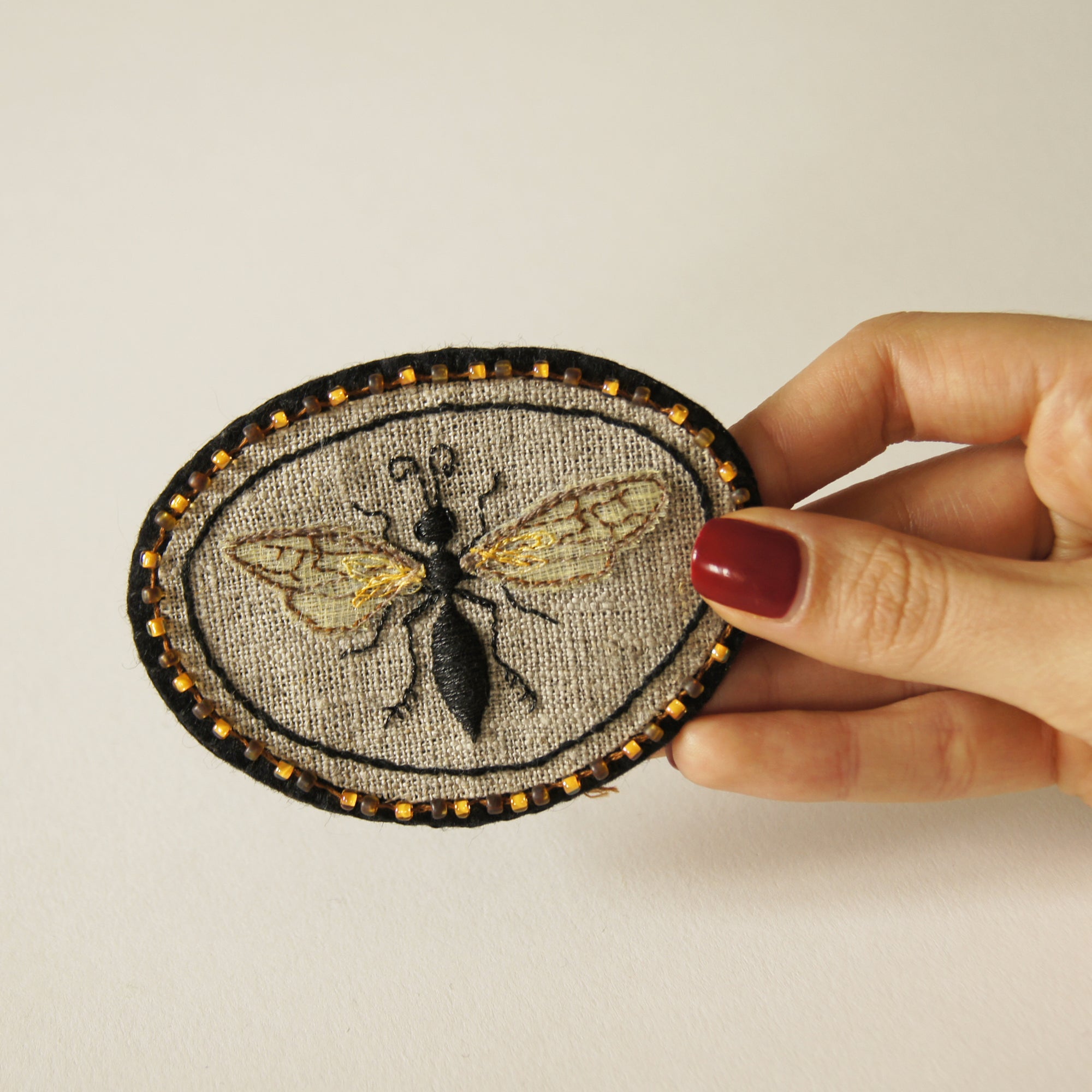 Mournful Wasp Hand Embroidered Sew On Patch