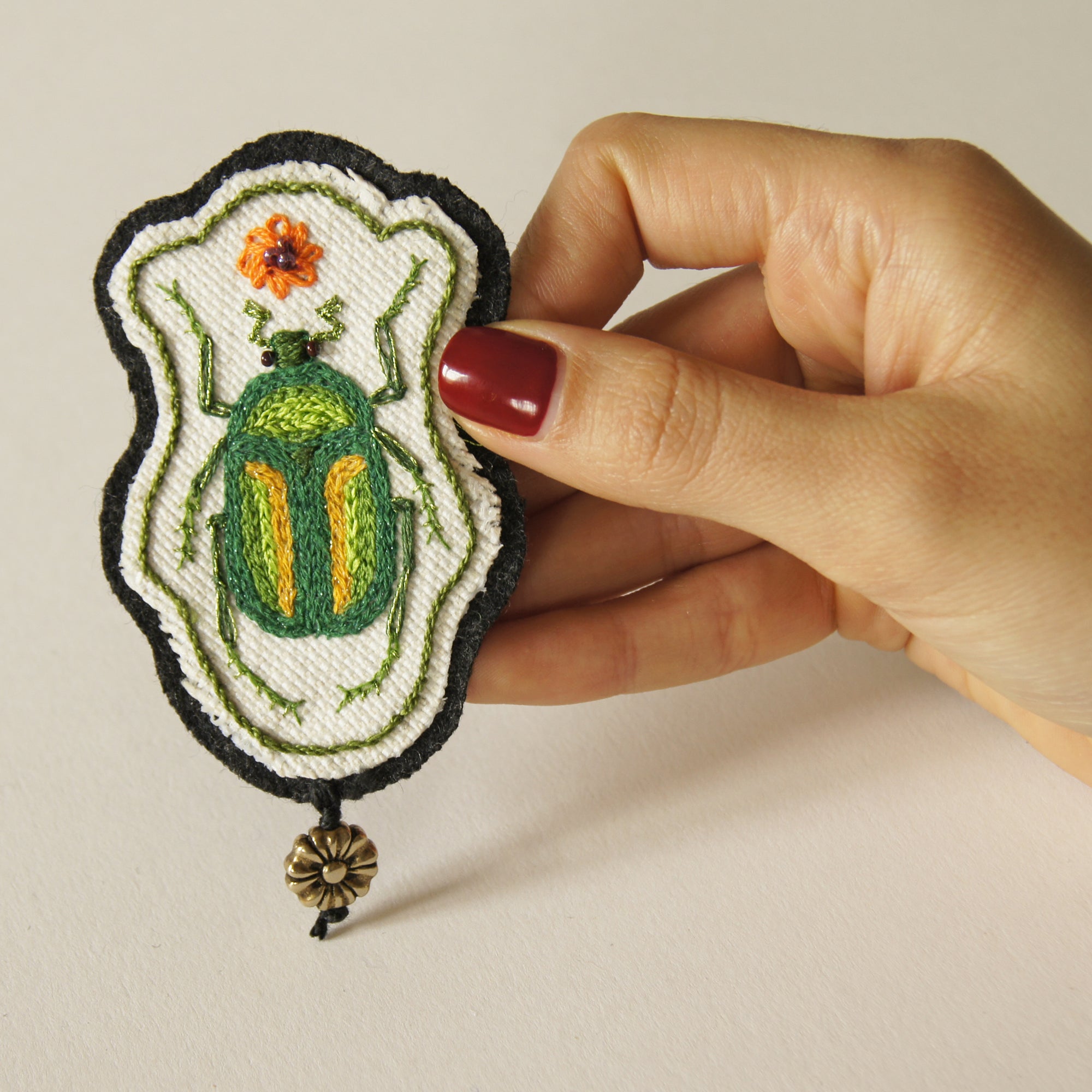 Hand Embroidered Sew On Patch Flower Chafer Beetle