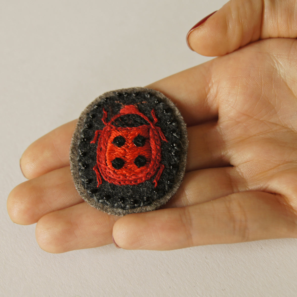 Hand Embroidered Sew On Patch Ladybug Ladybird Red Yellow Coccinellidae