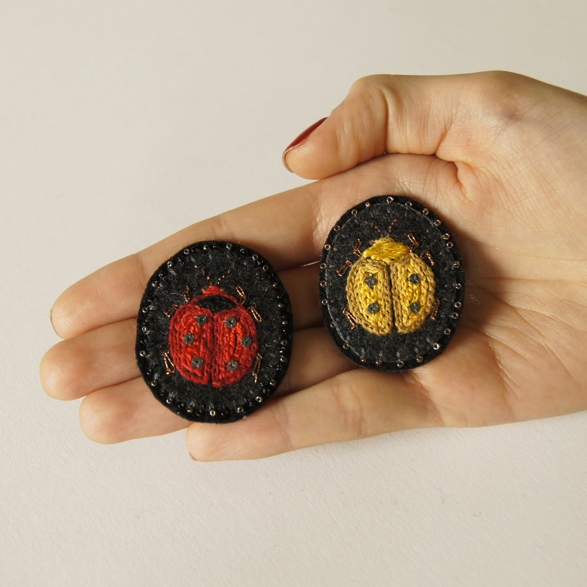 Hand Embroidered Sew On Patch Ladybug Ladybird Red Yellow Coccinellidae