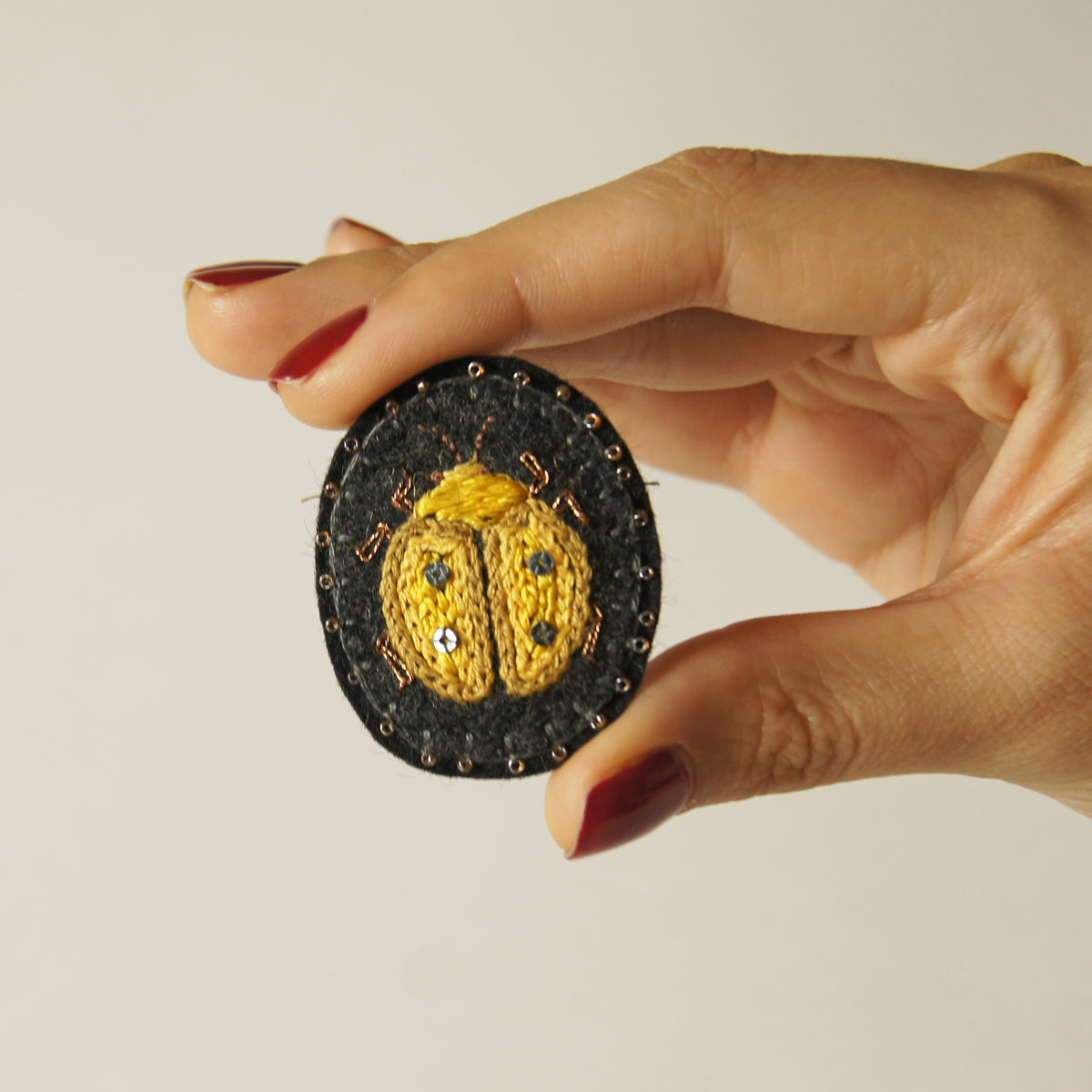 Hand Embroidered Sew On Patch Ladybug Ladybird Red Yellow Coccinellidae