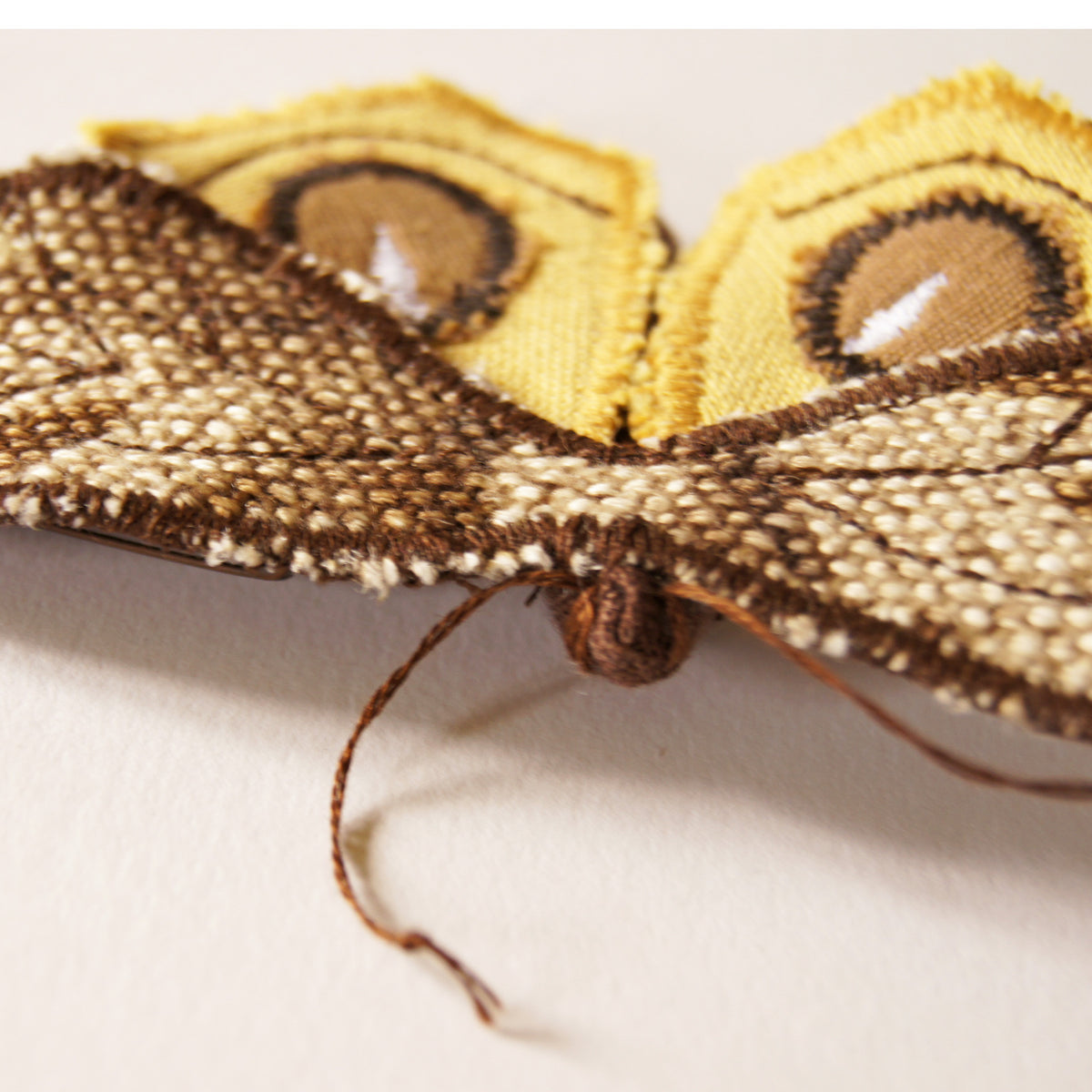 Fiber Art  Eyespot Moth brooch yellow and brown