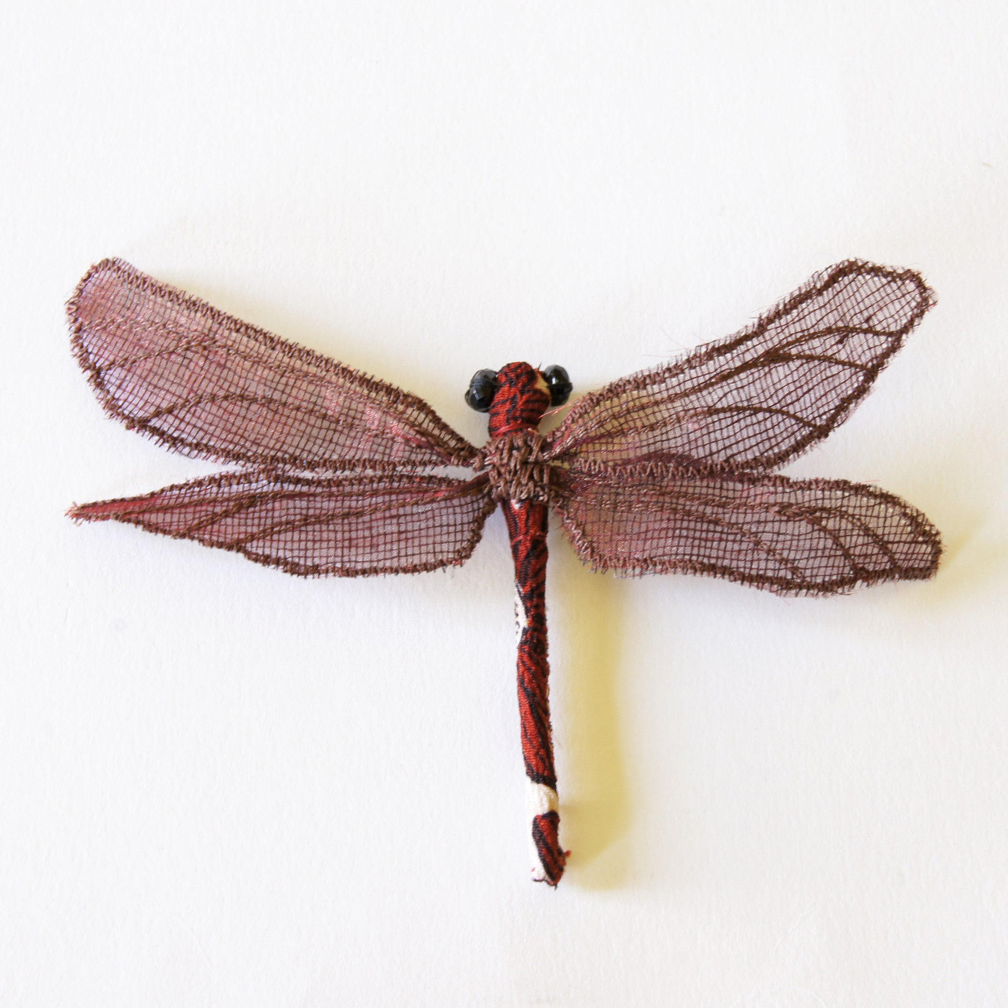 Fiber Art Dragonfly hair fork or brooch red and brown