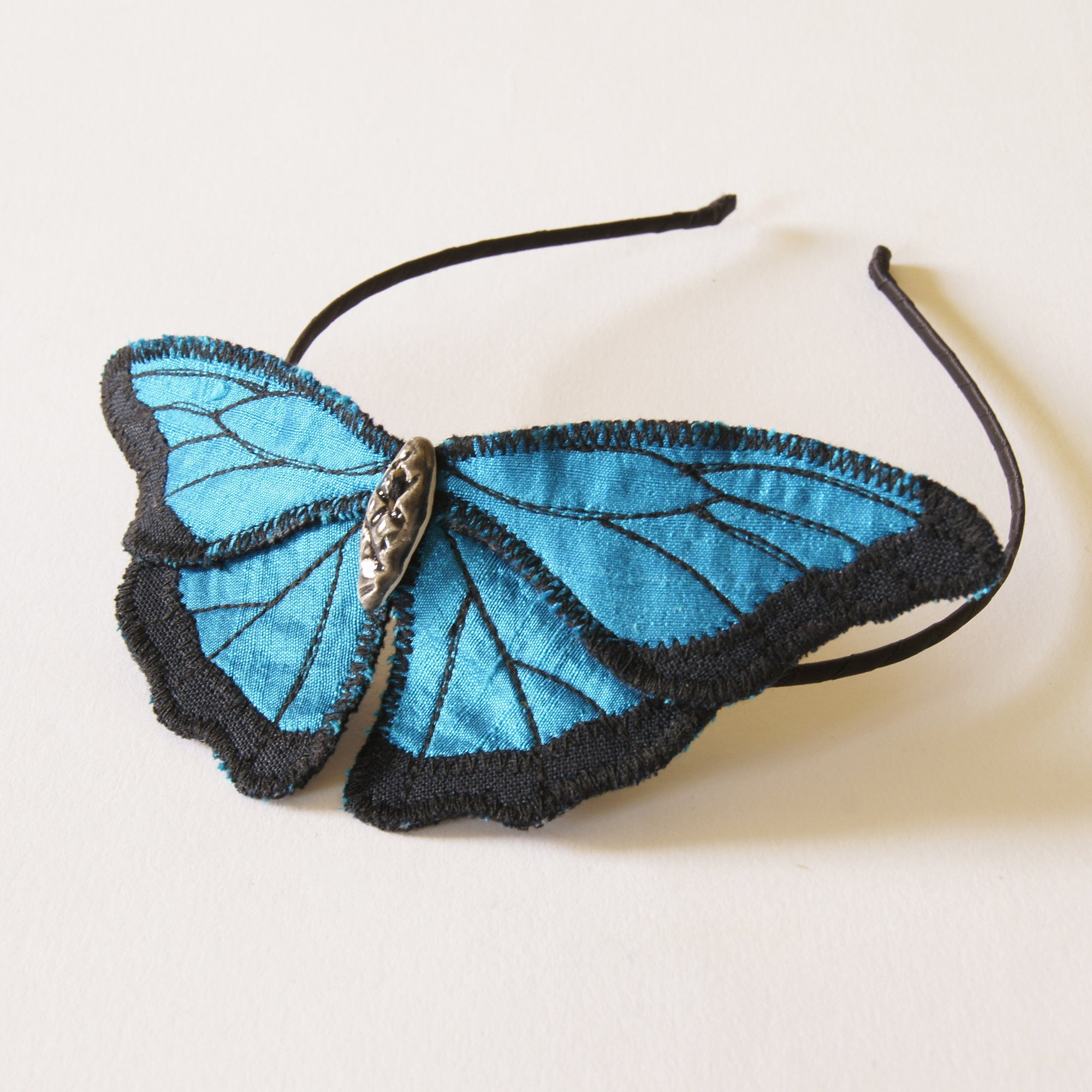 Headband Blue Morpho Butterfly Silk Botanical Hairband
