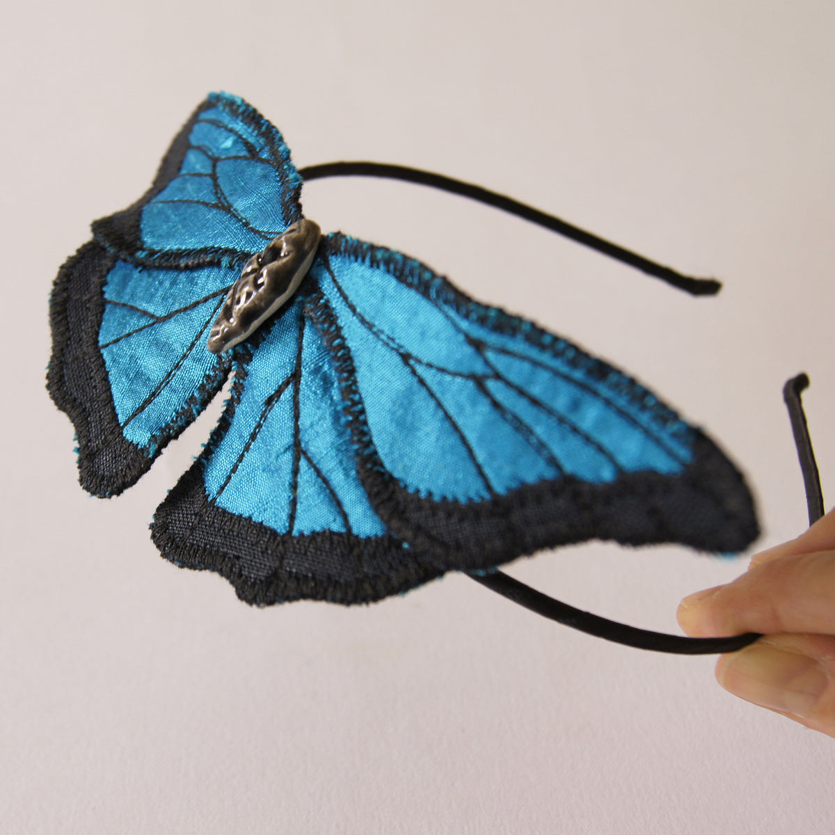 Headband Blue Morpho Butterfly Silk Botanical Hairband