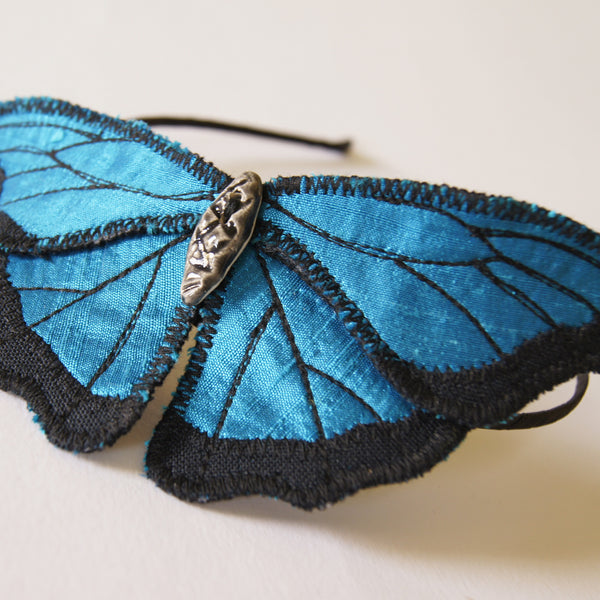 Headband Blue Morpho Butterfly Silk Botanical Hairband  display picture 3