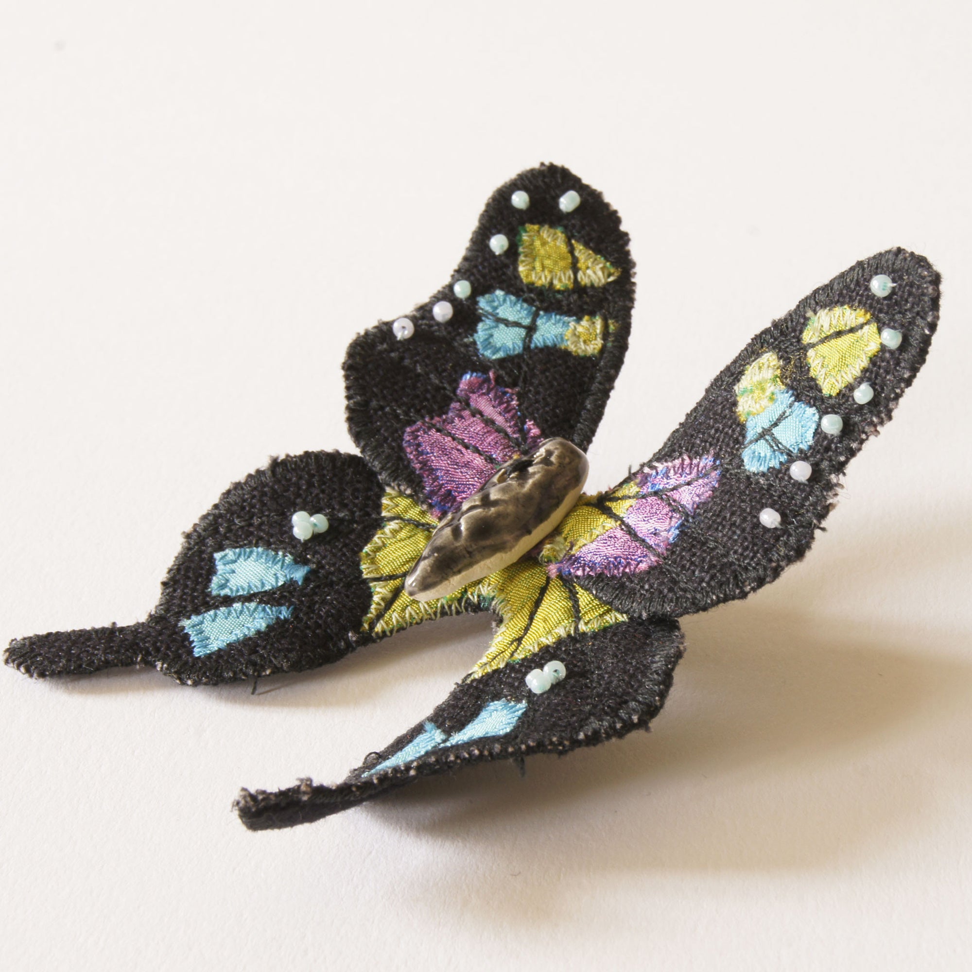 Purple Spotted Swallowtail Textile Butterfly Brooch