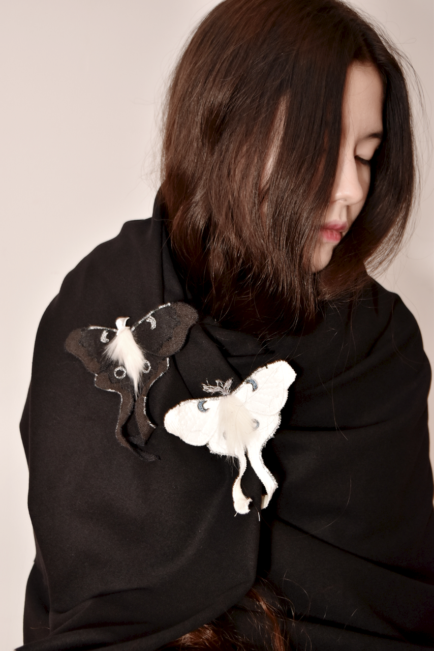 White Luna Moth Brooch Created in Collaboration with Nuit Clothing Atelier