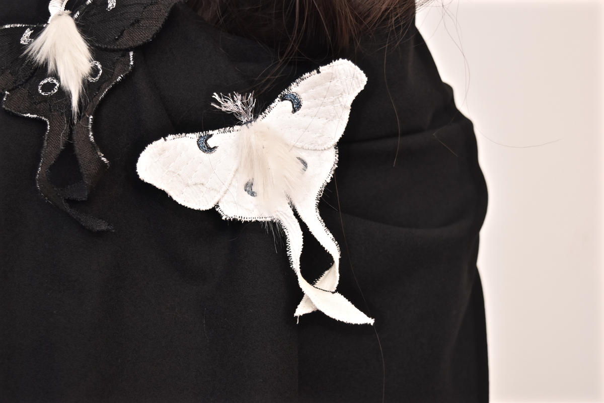 White Luna Moth Brooch Created in Collaboration with Nuit Clothing Atelier