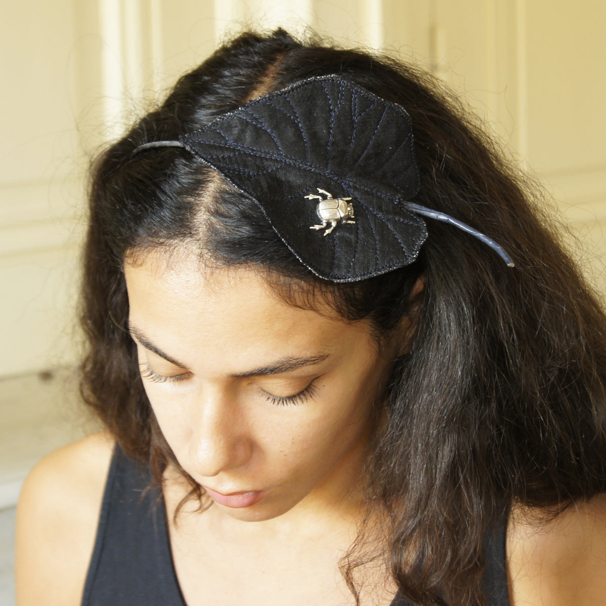 Black silk colocasia leaf headband