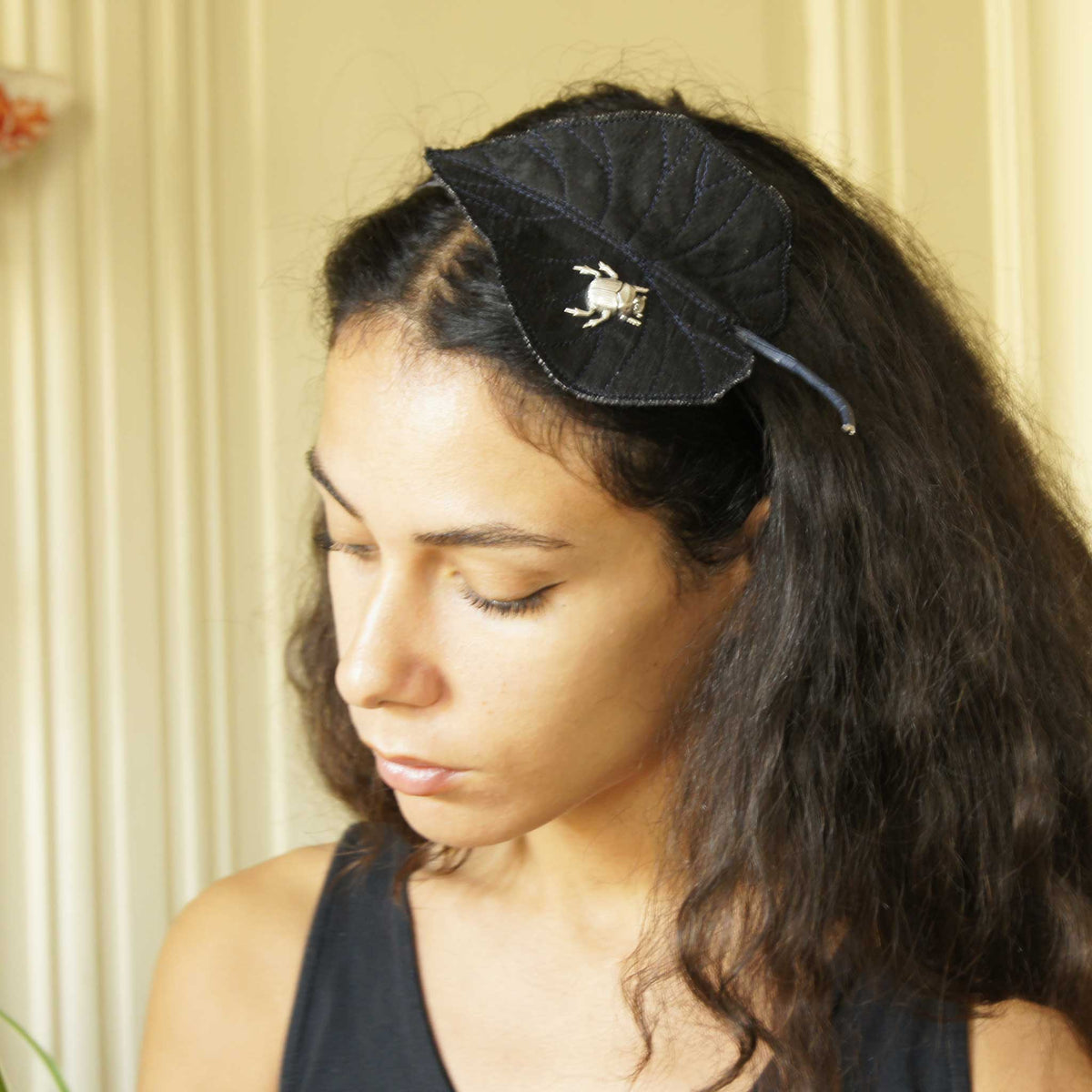 Black silk colocasia leaf headband