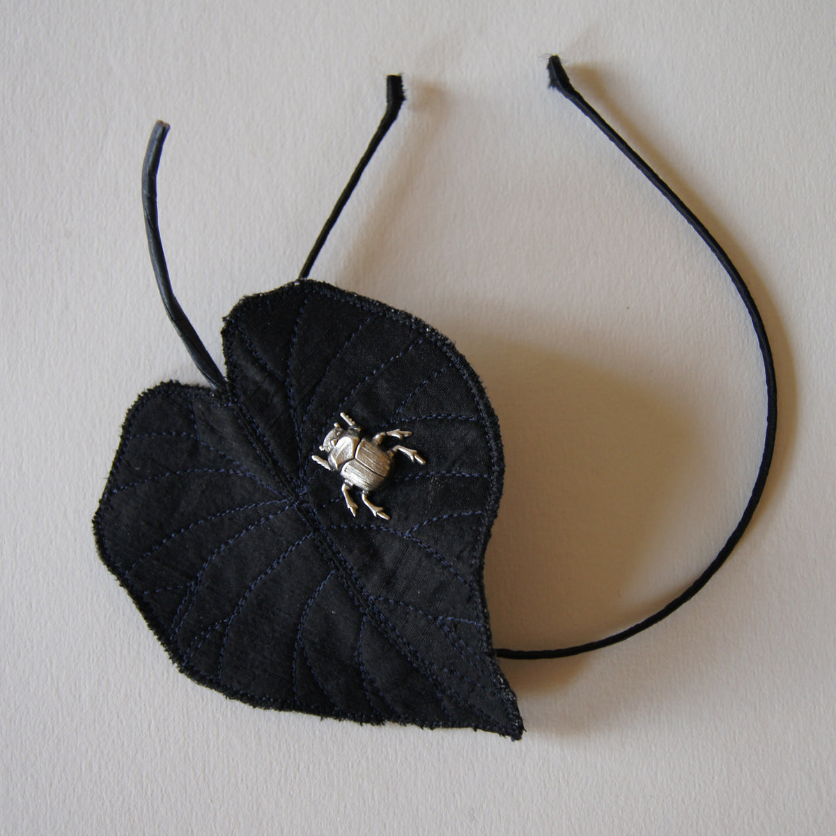 Black silk colocasia leaf headband