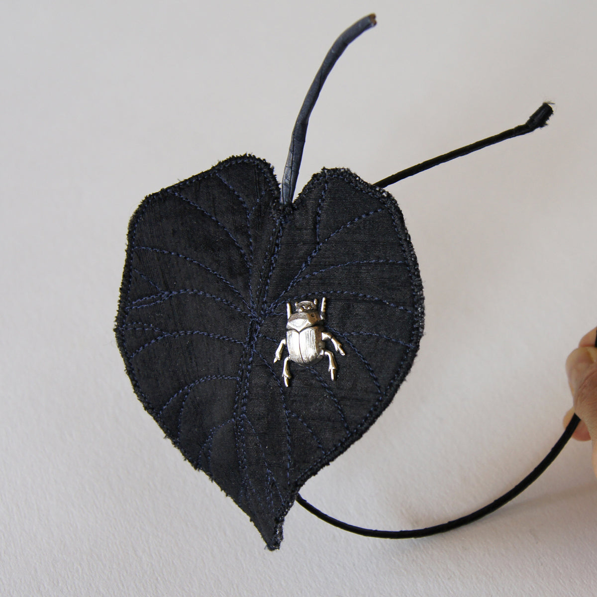 Black silk colocasia leaf headband