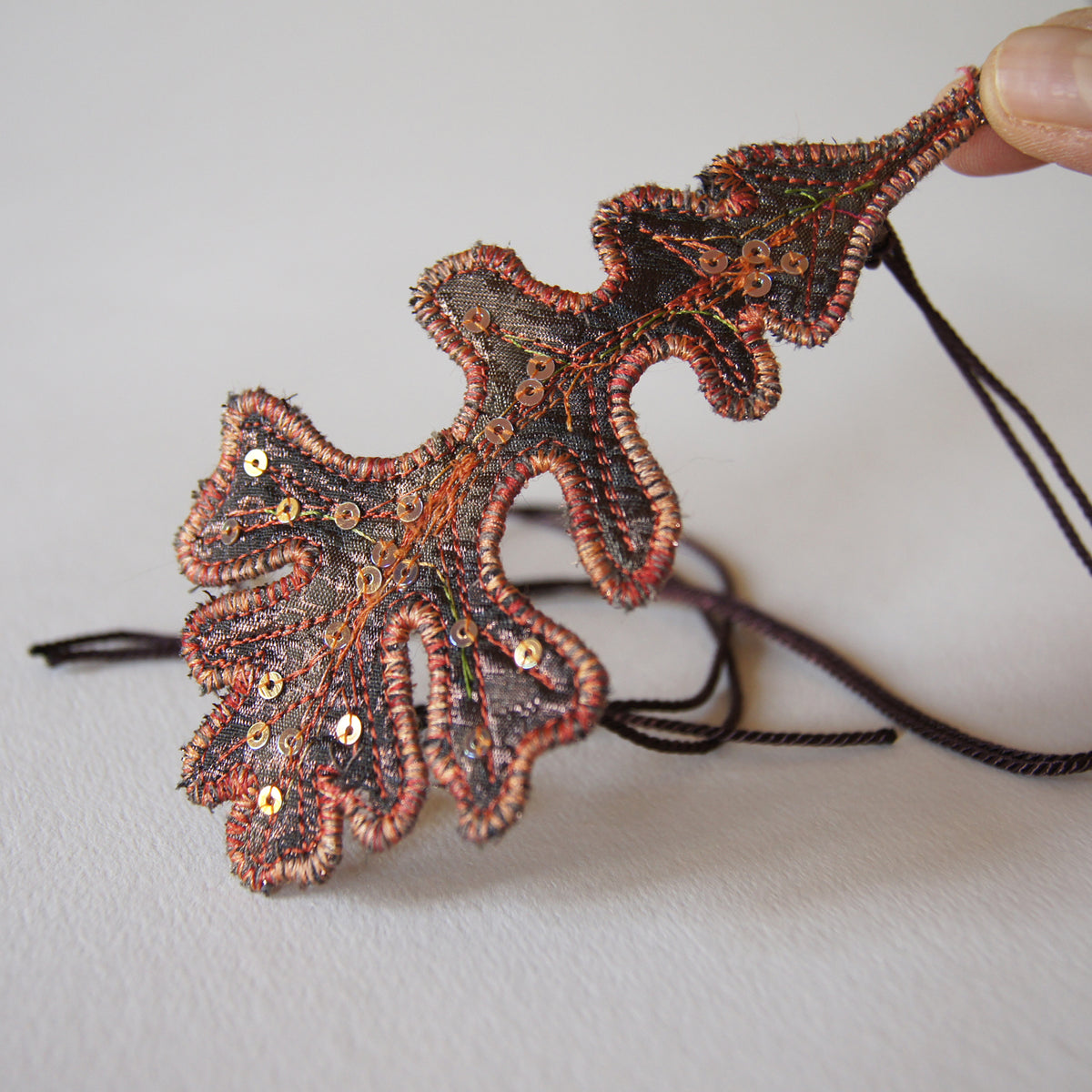 Brown and Copper oak leaf bun wrap