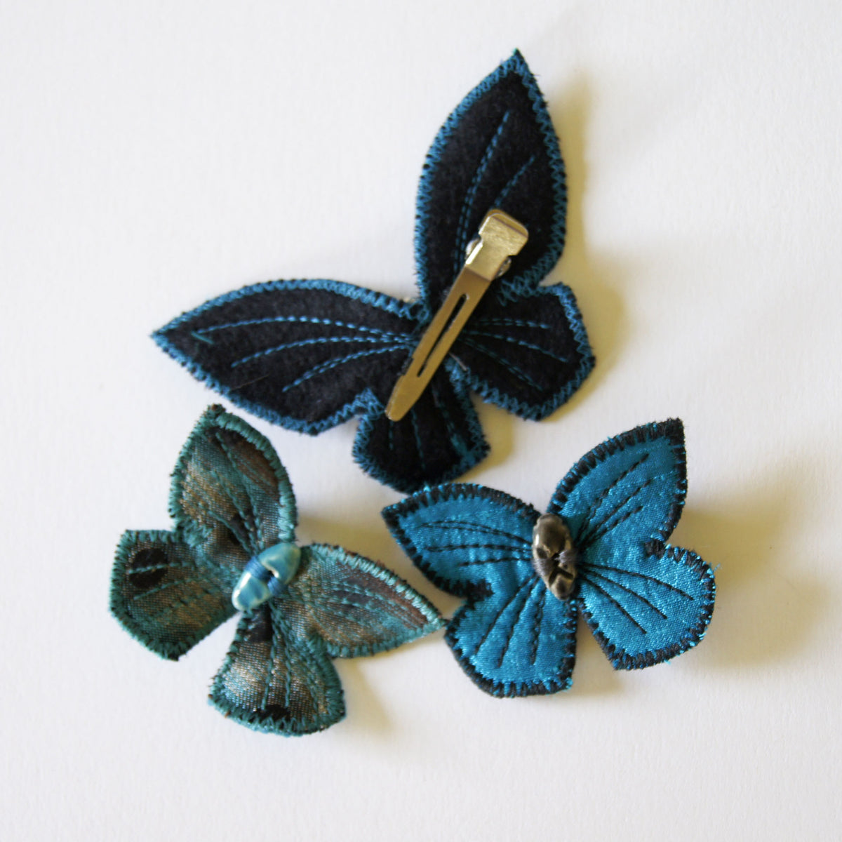 Hair Clips Blue Silk Butterflies Woodland Accessory